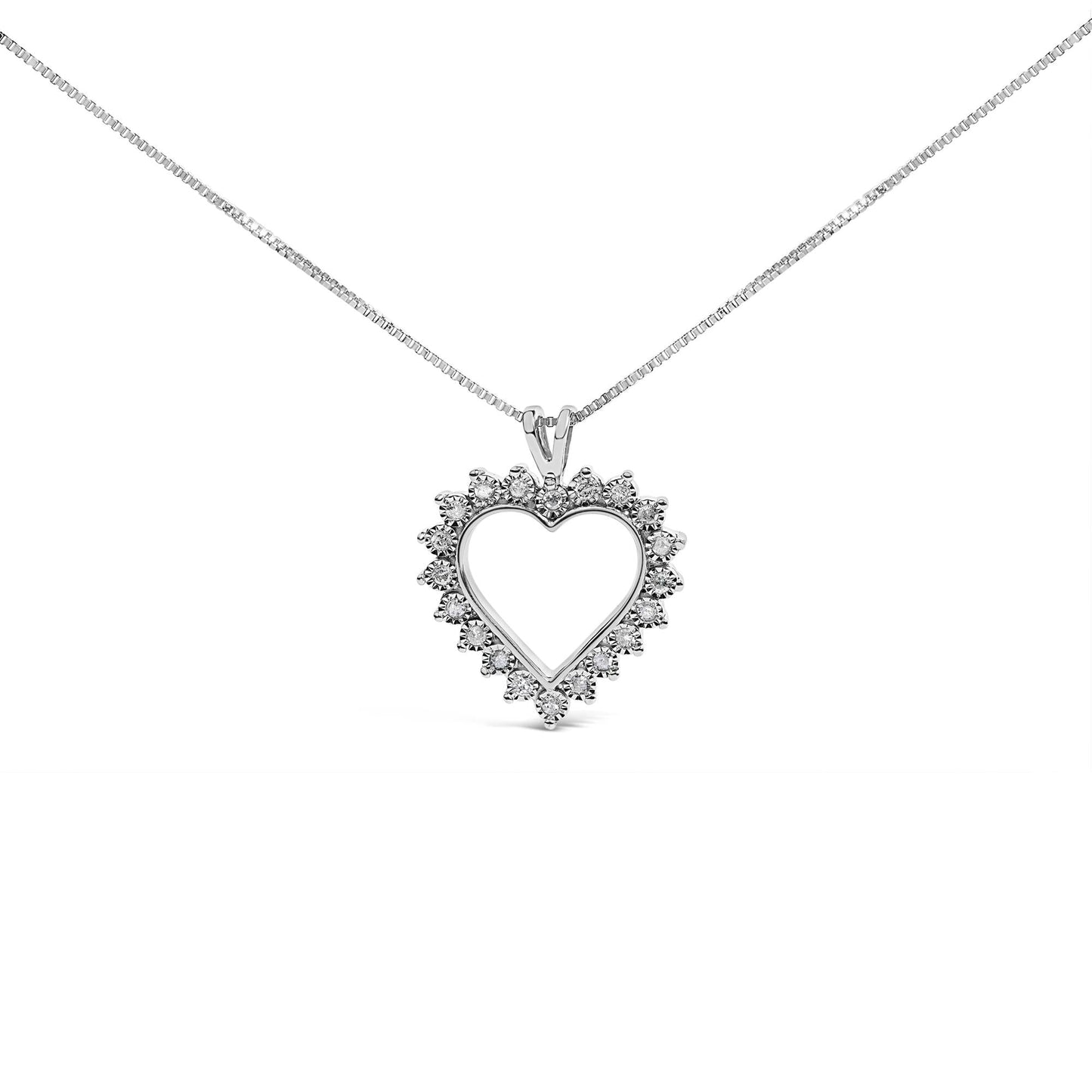 .925 Sterling Silver 1/4 Cttw Miracle Set Diamond Open Heart 18" Pendant Necklace (I-J Color, I3 Clarity)-0