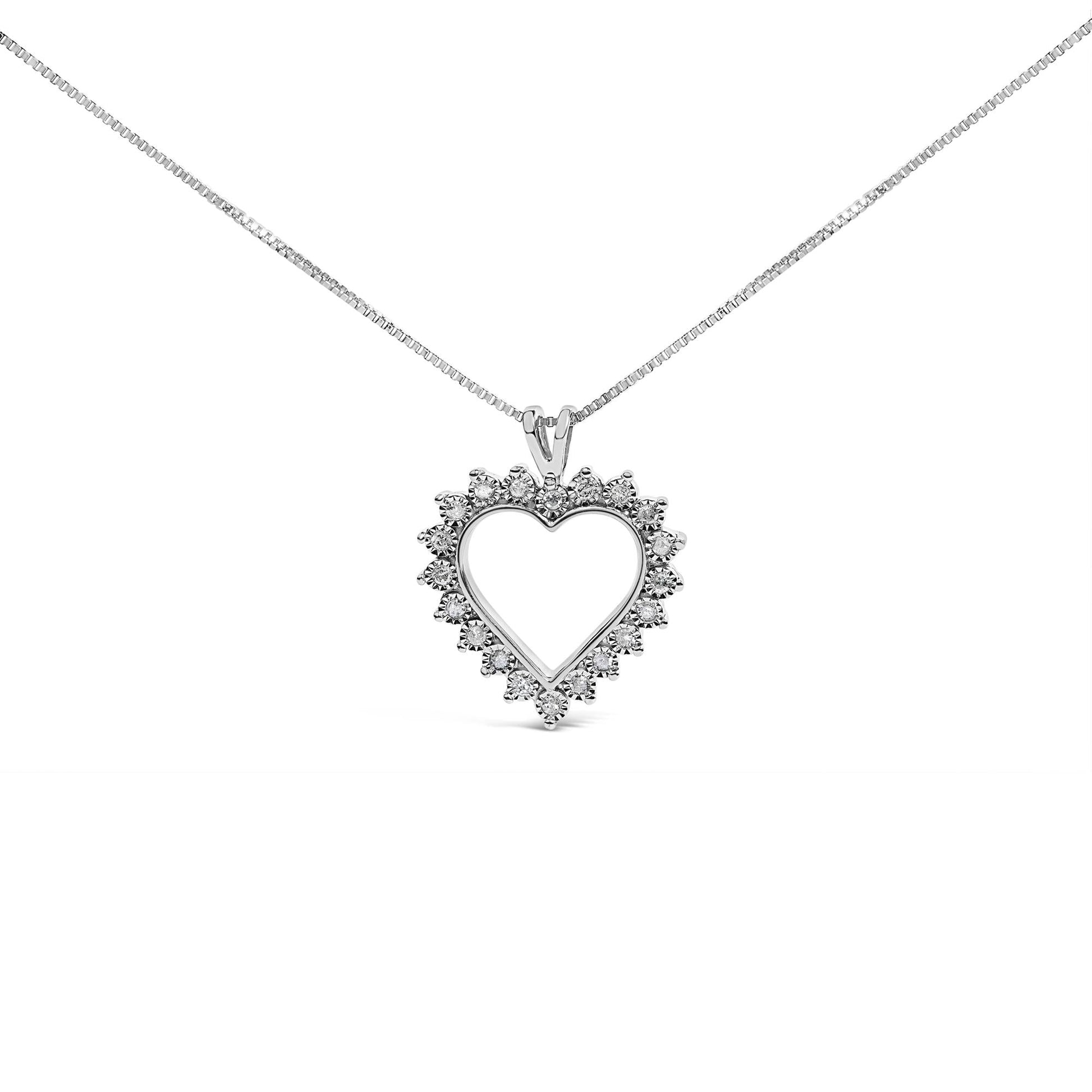 .925 Sterling Silver 1/4 Cttw Miracle Set Diamond Open Heart 18" Pendant Necklace (I-J Color, I3 Clarity)-0