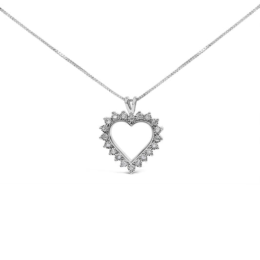 .925 Sterling Silver 1/4 Cttw Miracle Set Diamond Open Heart 18" Pendant Necklace (I-J Color, I3 Clarity)-0
