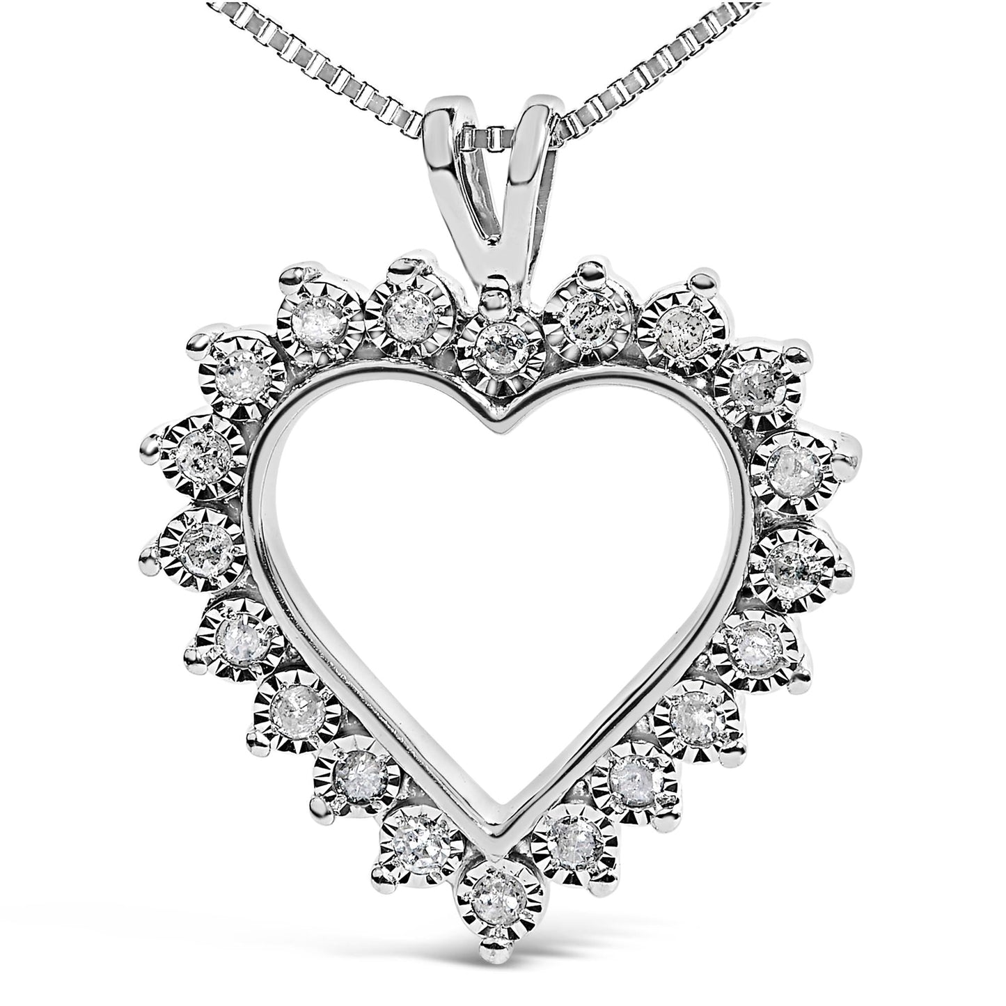 .925 Sterling Silver 1/4 Cttw Miracle Set Diamond Open Heart 18" Pendant Necklace (I-J Color, I3 Clarity)-1