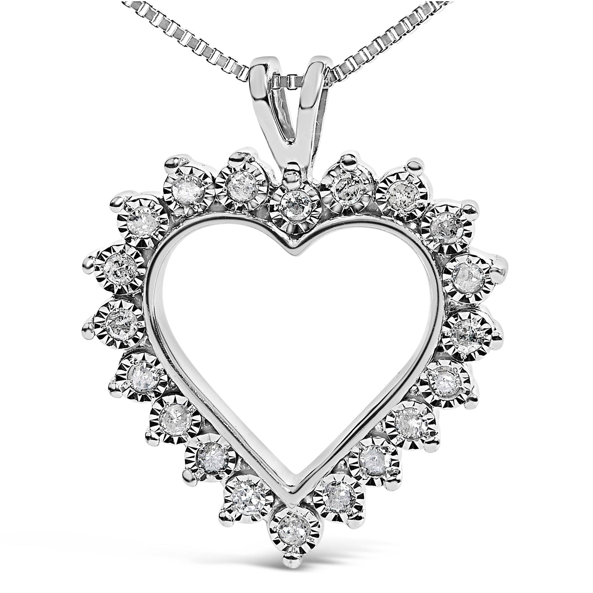 .925 Sterling Silver 1/4 Cttw Miracle Set Diamond Open Heart 18" Pendant Necklace (I-J Color, I3 Clarity)-1