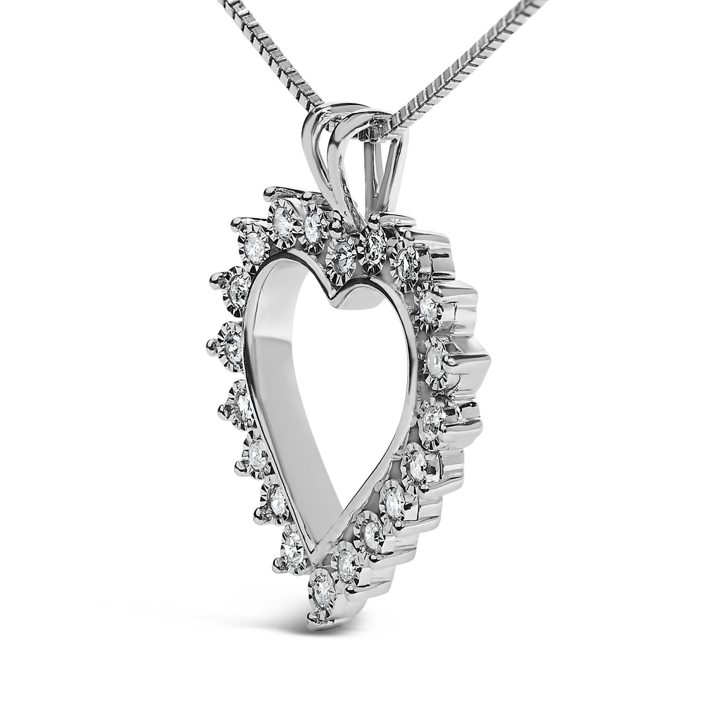 .925 Sterling Silver 1/4 Cttw Miracle Set Diamond Open Heart 18" Pendant Necklace (I-J Color, I3 Clarity)-3