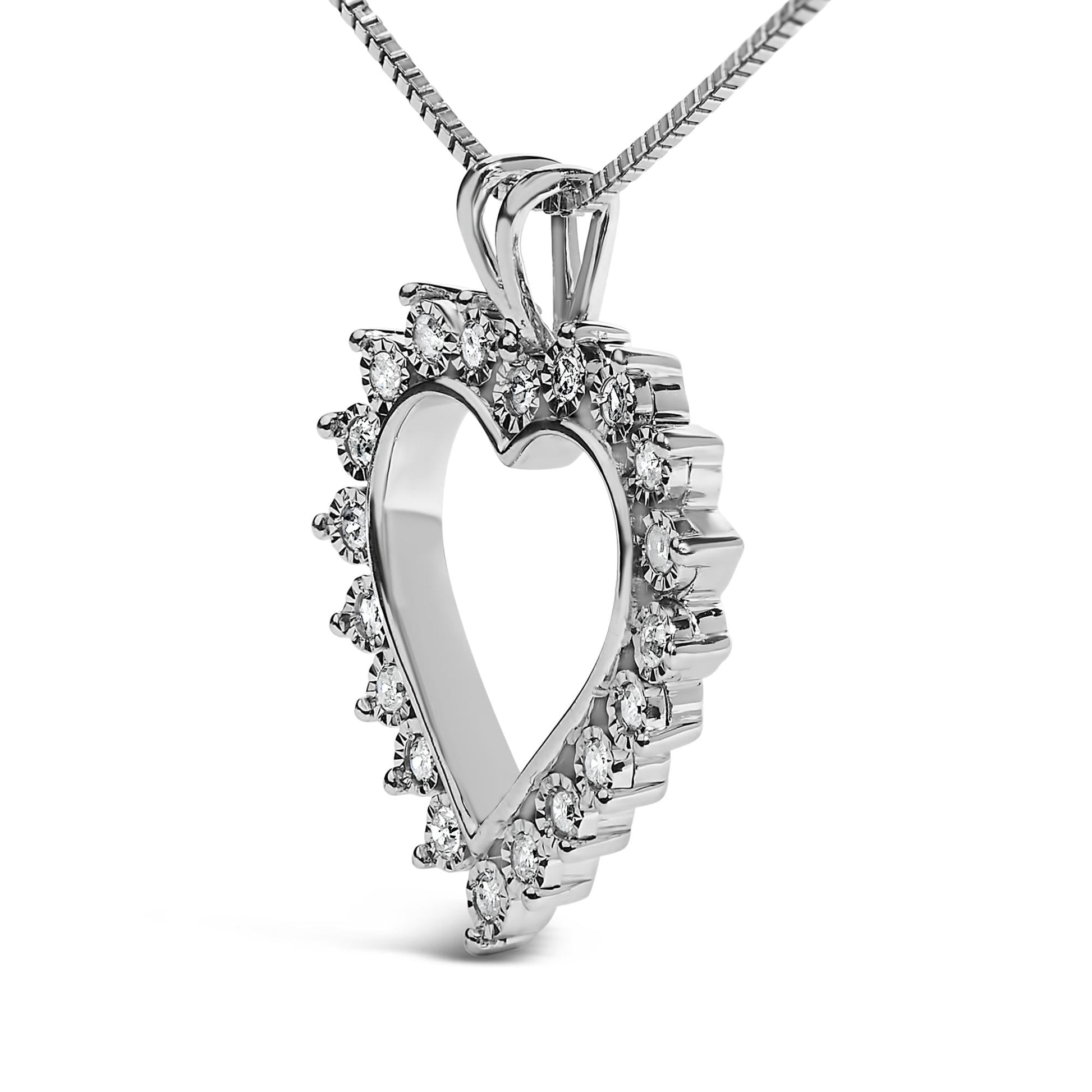 .925 Sterling Silver 1/4 Cttw Miracle Set Diamond Open Heart 18" Pendant Necklace (I-J Color, I3 Clarity)-3