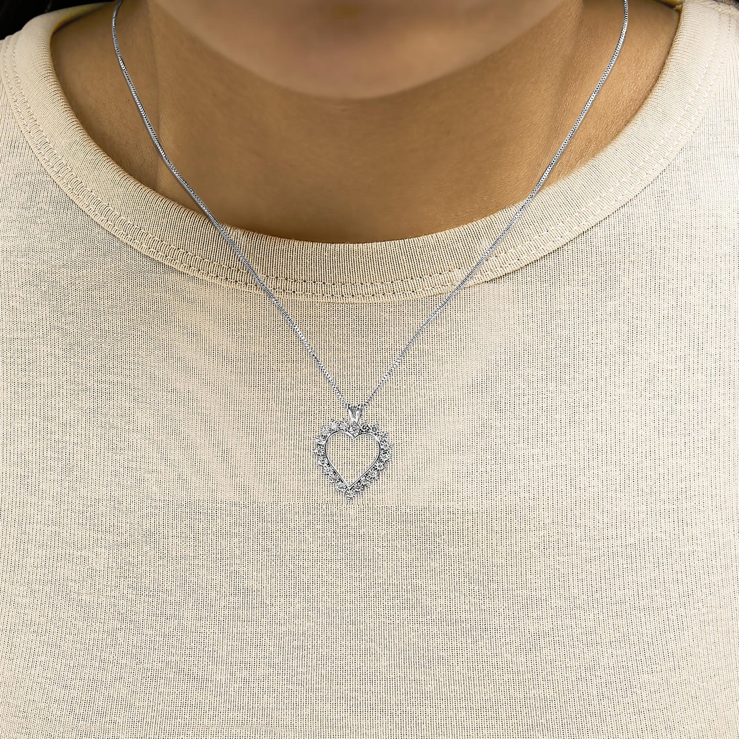 .925 Sterling Silver 1/4 Cttw Miracle Set Diamond Open Heart 18" Pendant Necklace (I-J Color, I3 Clarity)-2