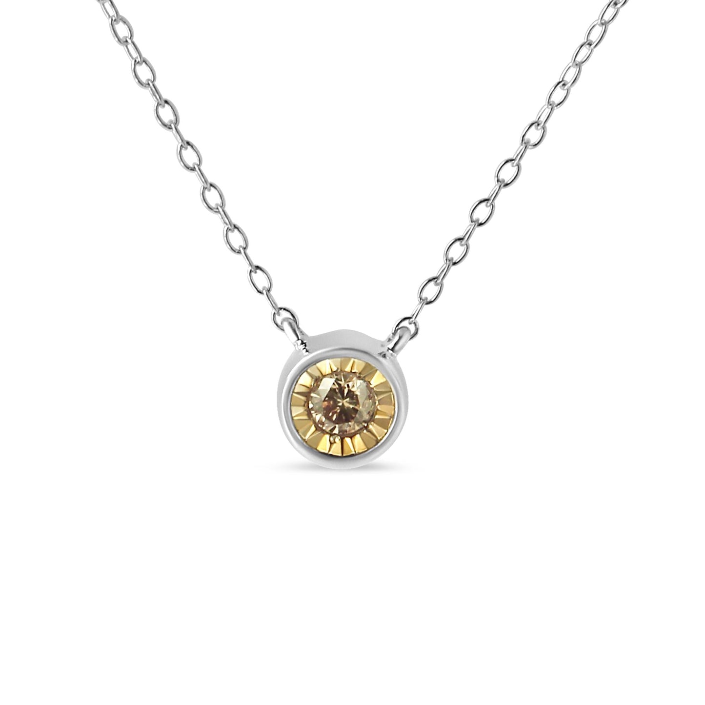 .925 Sterling Silver 1/5 Cttw Bezel Set Champagne Diamond Solitaire 18" Pendant Necklace (K-L Color, I1-I2 Clarity)-4