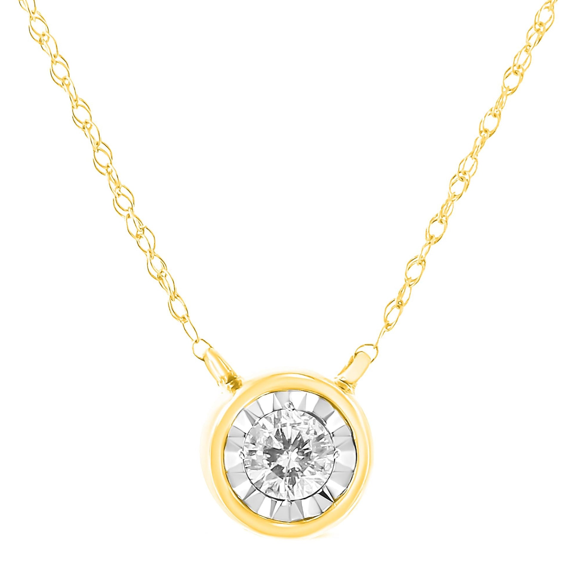 10K Gold Round Brilliant-Cut Diamond Modern Bezel-Set Solitaire Pendant Necklace (J-K Color, I2-I3 Clarity) - 16" with 2" Extender-4