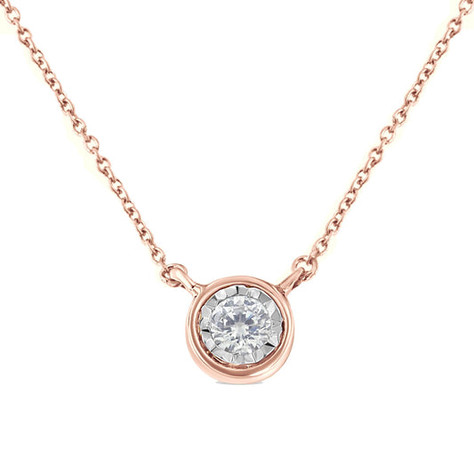 10K Gold Round Brilliant-Cut Diamond Modern Bezel-Set Solitaire Pendant Necklace (J-K Color, I2-I3 Clarity) - 16" with 2" Extender-0
