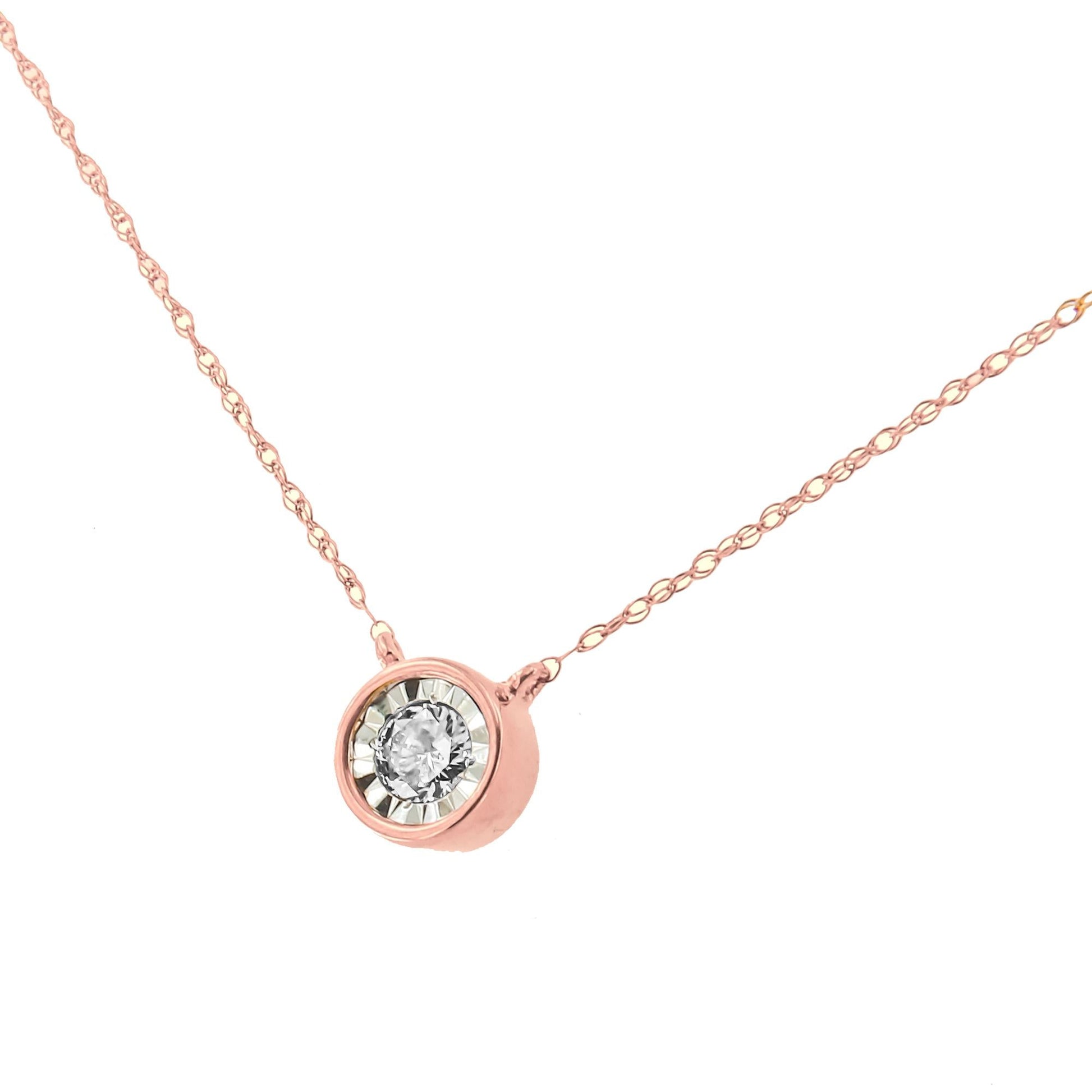 10K Gold Round Brilliant-Cut Diamond Modern Bezel-Set Solitaire Pendant Necklace (J-K Color, I2-I3 Clarity) - 16" with 2" Extender-3