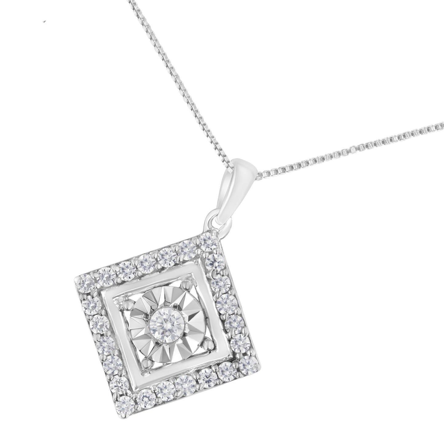 10KT White Gold 1/2 cttw Diamond Square Pendant Necklace (I-J Color, I2-I3 Clarity)-3