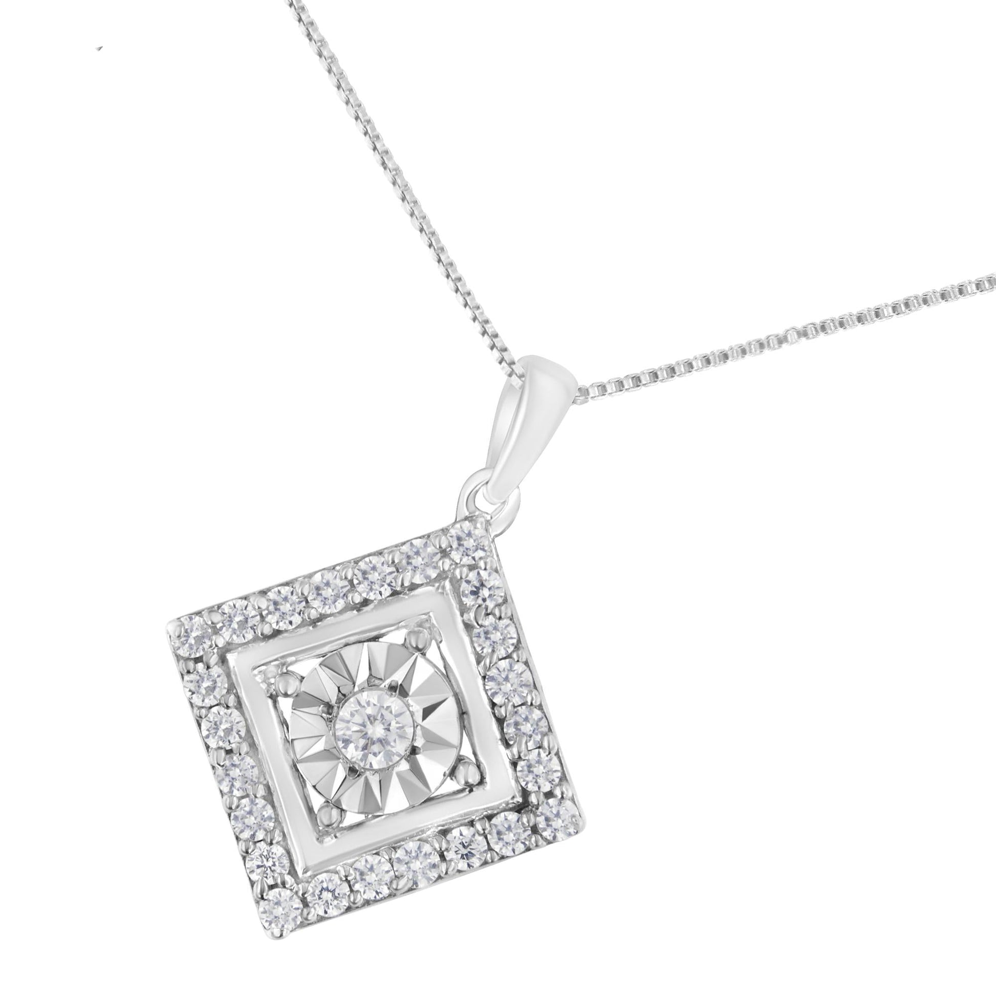 10KT White Gold 1/2 cttw Diamond Square Pendant Necklace (I-J Color, I2-I3 Clarity)-3