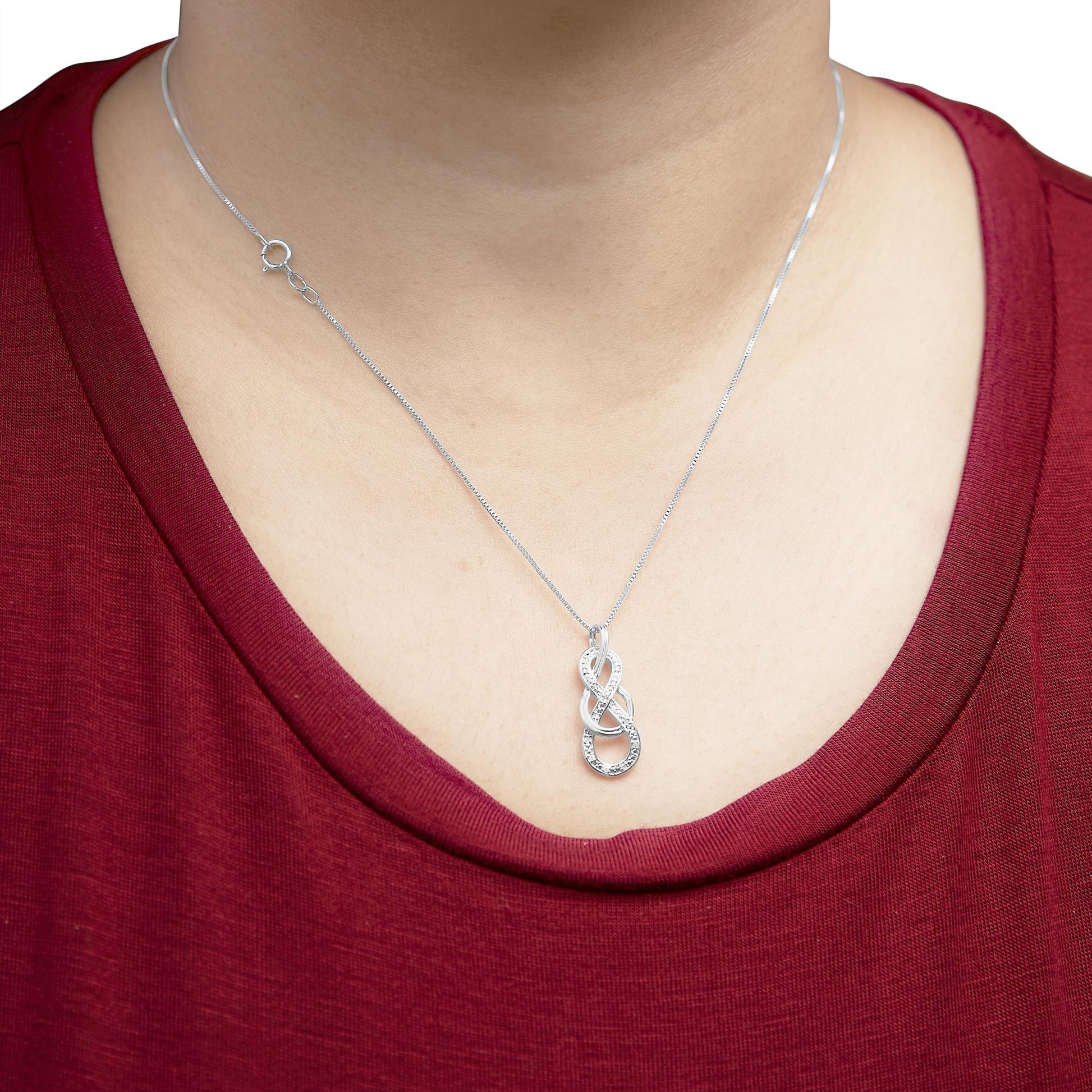 925 Sterling Silver Diamond Accent Interlocking Infinity Pendant Necklace (H-I Color, I2-I3 Clarity) - 18" Inches-2