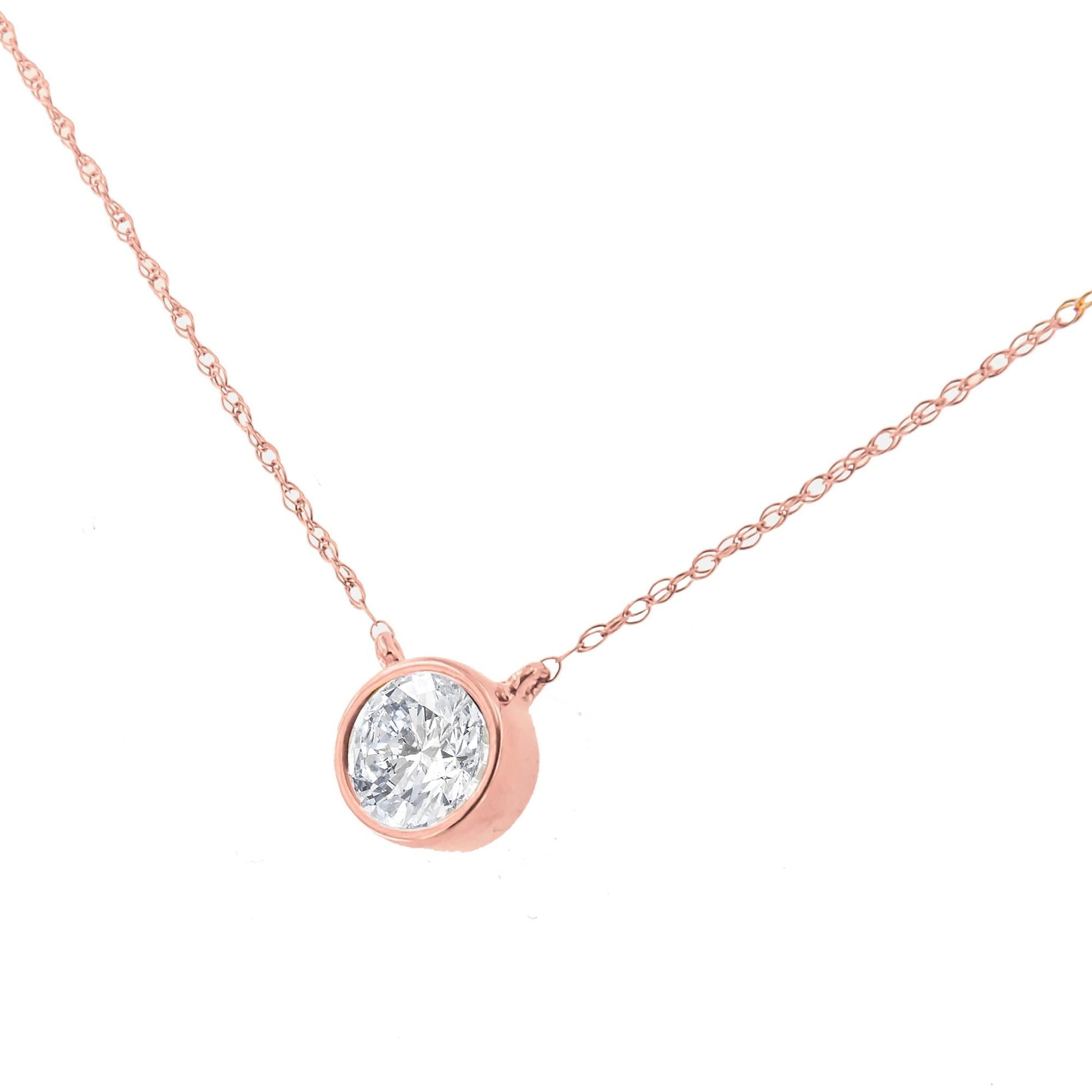 .925 Sterling Silver Round-Cut Diamond Bezel 18" Pendant Necklace (J-K Color, I1-I2 Clarity)-1