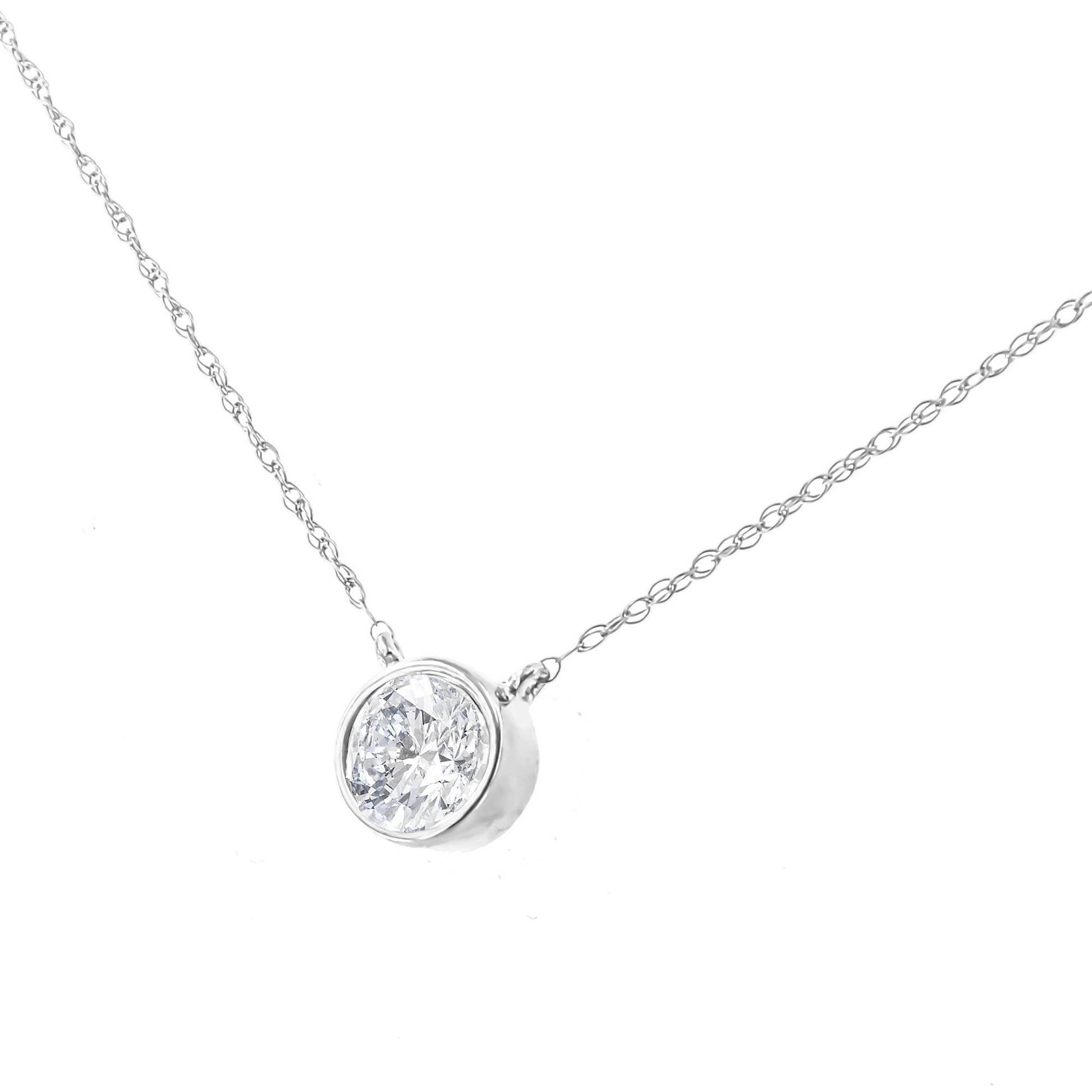 .925 Sterling Silver Round-Cut Diamond Bezel 18" Pendant Necklace (J-K Color, I1-I2 Clarity)-2