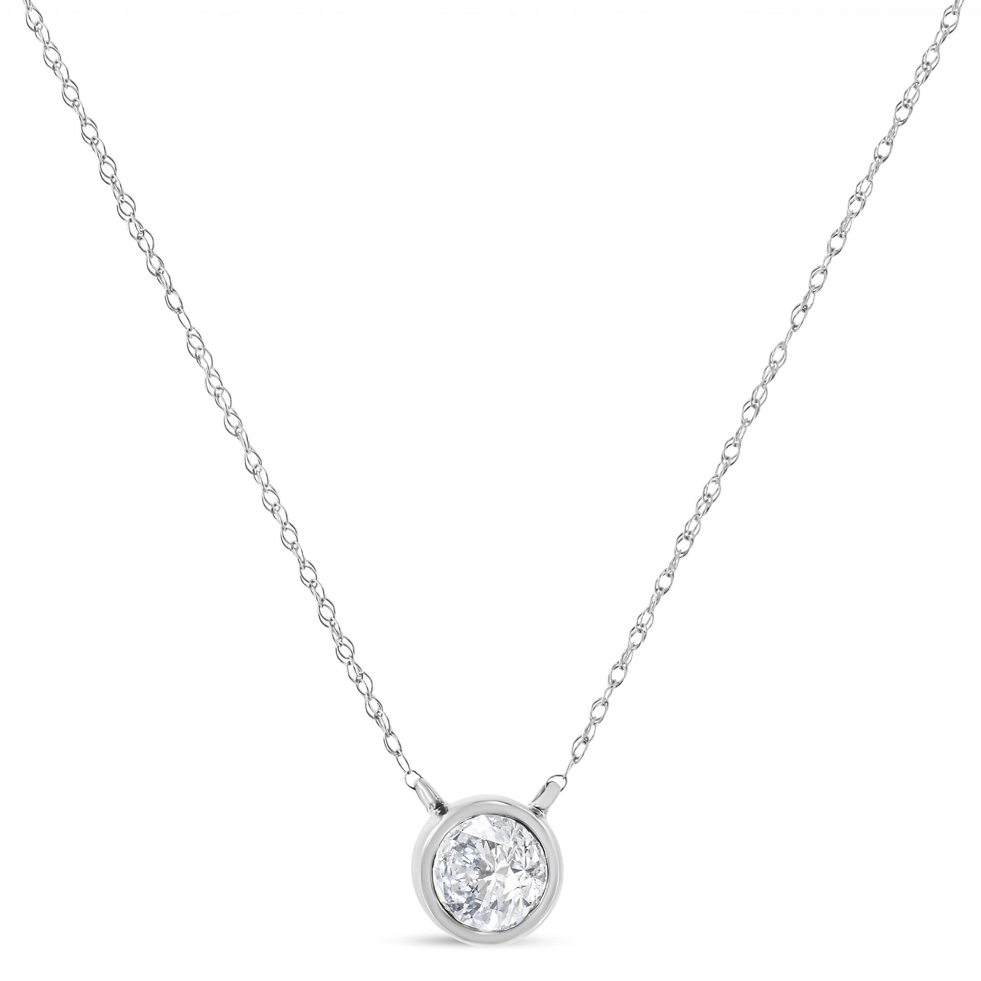 AGS Certified 10K Gold Bezel Set Round Diamond Solitaire 16-18" Adjustable Pendant Necklace (H-I Color, SI1-SI2 Clarity)-1