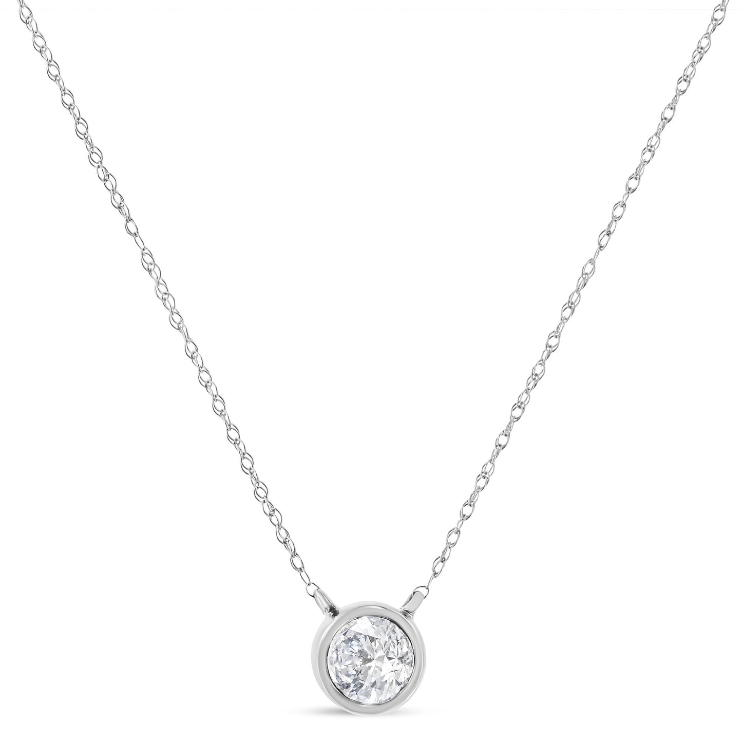 10K White Gold 1/3 Cttw Round-Cut Diamond Bezel 18" Pendant Necklace (J-K Color, I1-I2 Clarity)-1
