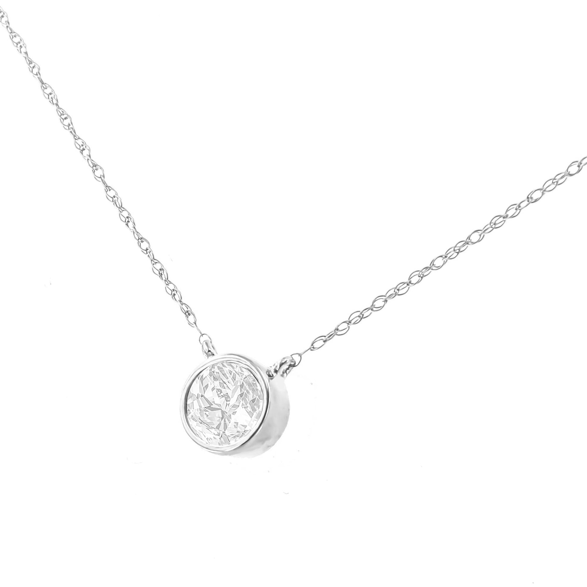 AGS Certified 10K Gold Bezel Set Round Diamond Solitaire 16-18" Adjustable Pendant Necklace (H-I Color, SI1-SI2 Clarity)-0