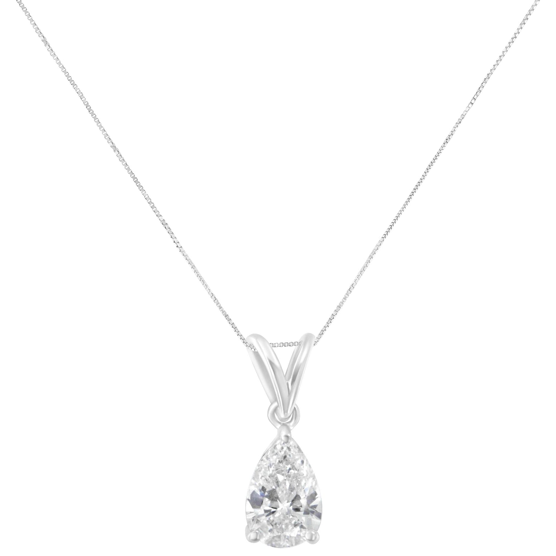 IGI certified 10K White Gold 1/2 cttw Diamond Pear Pendant Necklace (I-J, I1)-1