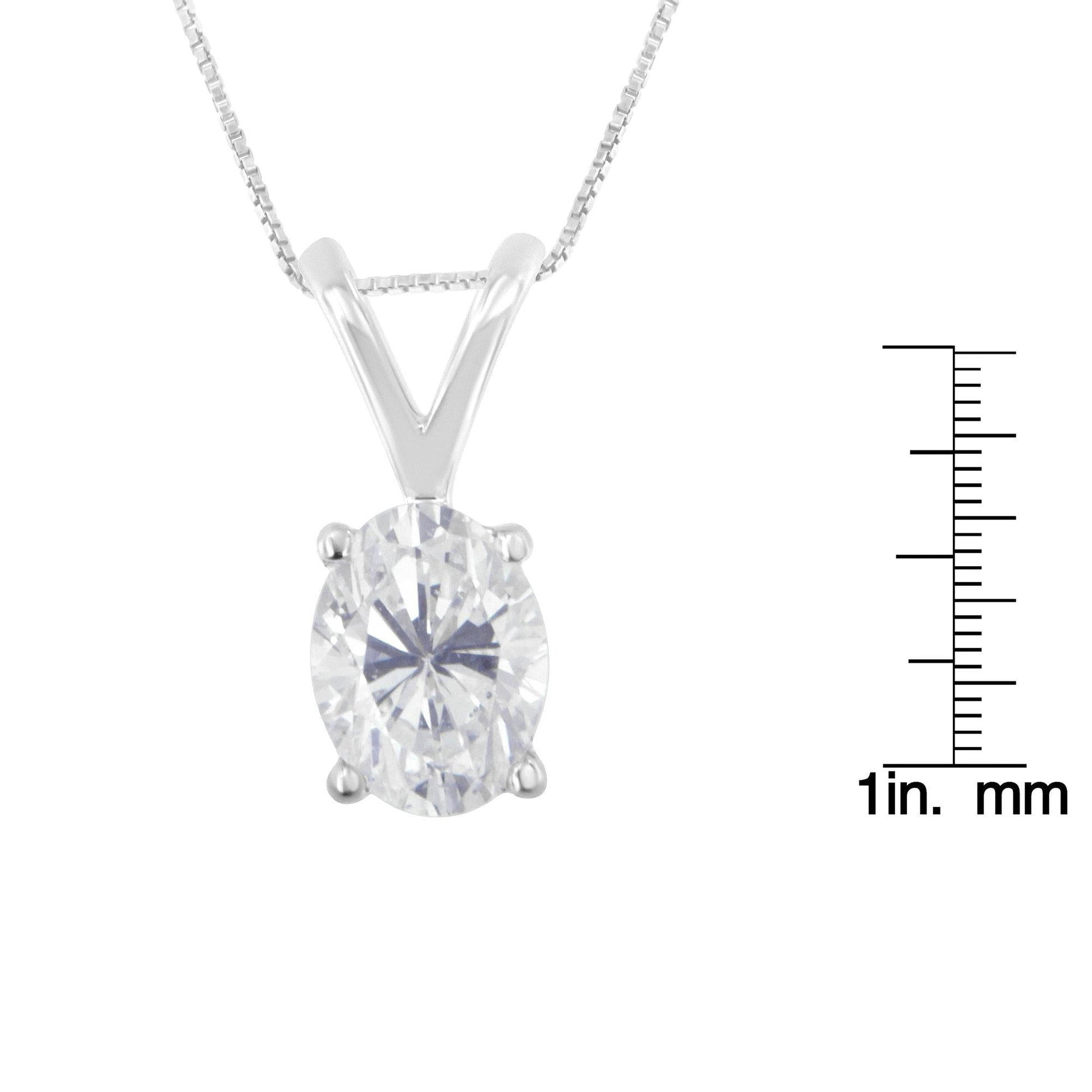 IGI Certified 10K White Gold 3/8 cttw Prong Set Diamond Oval Pendant Necklace (I-J Color, I1 Clarity) - Size 18"-4