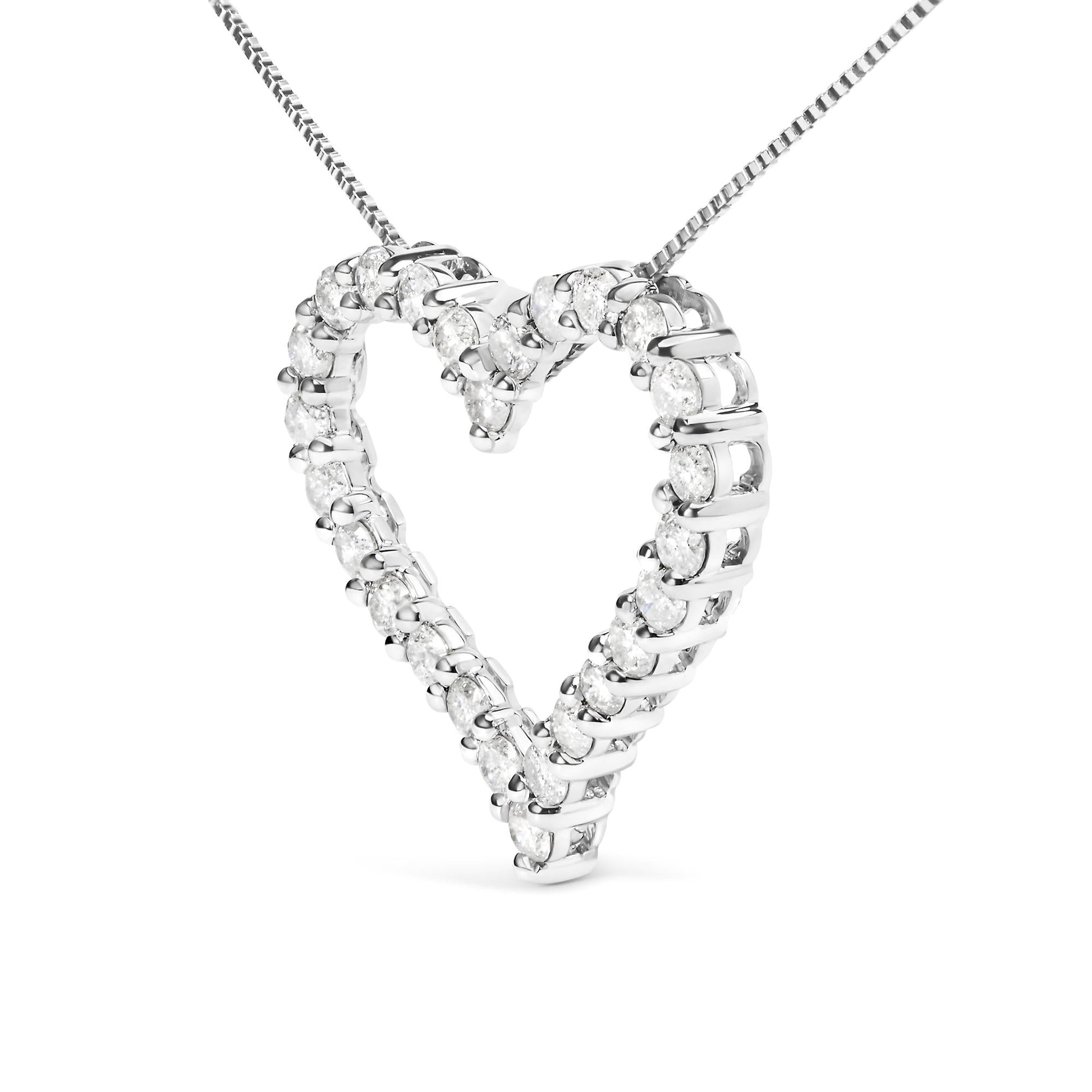 .925 Sterling Silver 2.0 Cttw Diamond Open Heart 18" Pendant Necklace (I-J Color, I2-I3 Clarity)-3