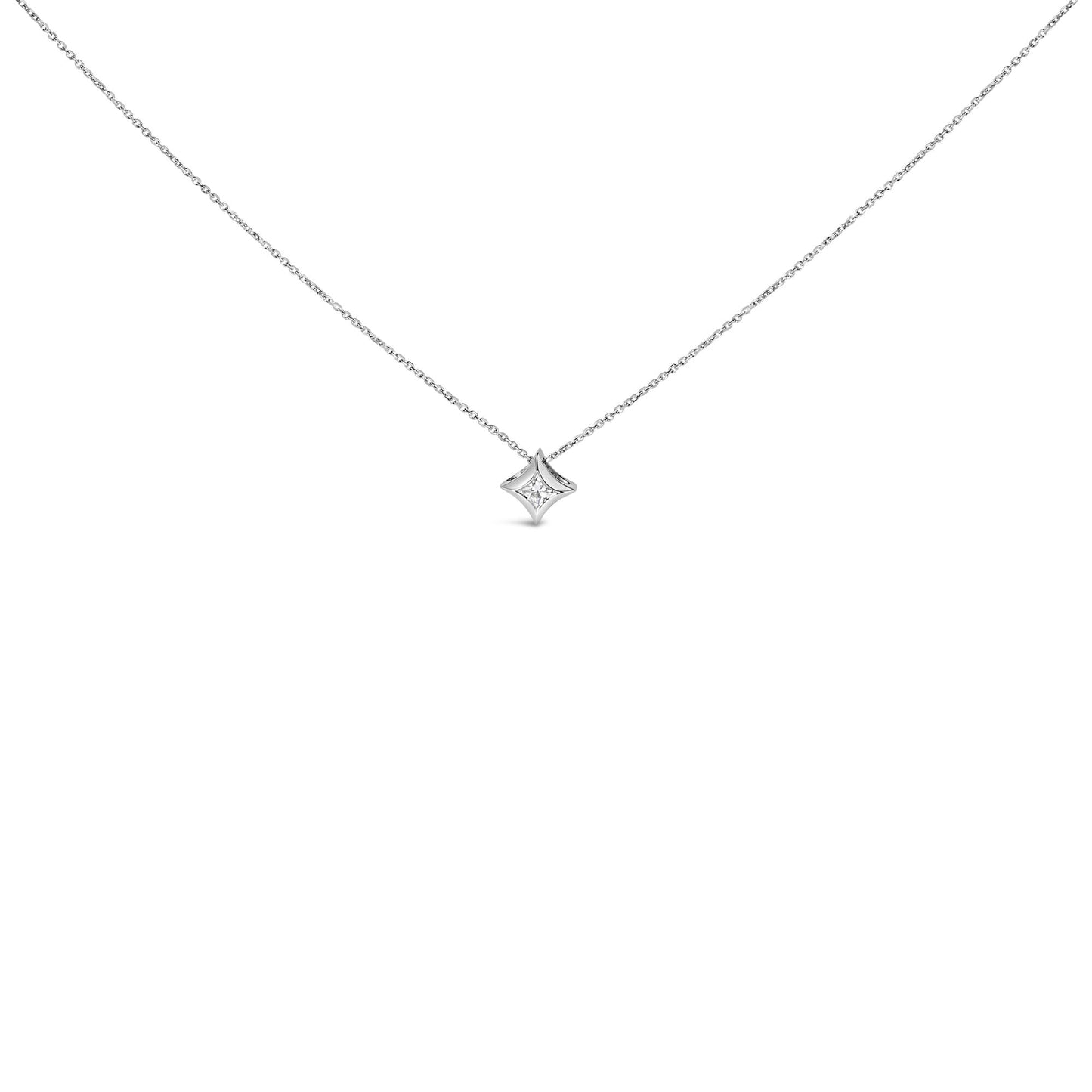 10K Gold 1/10 Cttw Bezel Set Solitaire Princess Cut Diamond Kite Shaped Pendent Necklace - 18" Inches-1