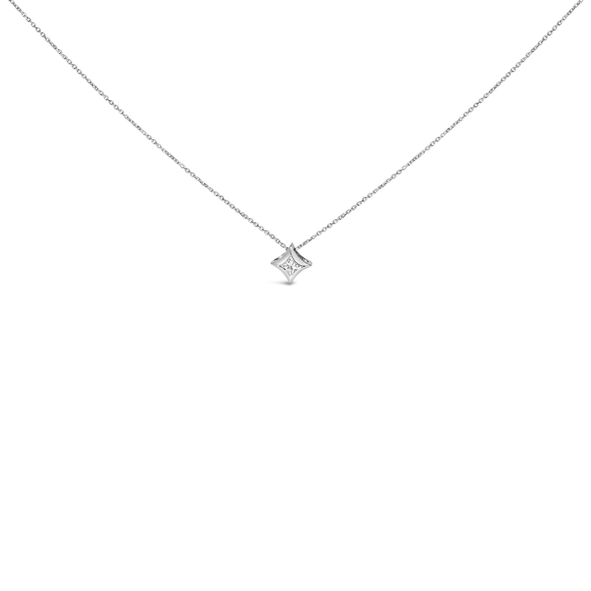 10K Gold 1/10 Cttw Bezel Set Solitaire Princess Cut Diamond Kite Shaped Pendent Necklace - 18" Inches-1