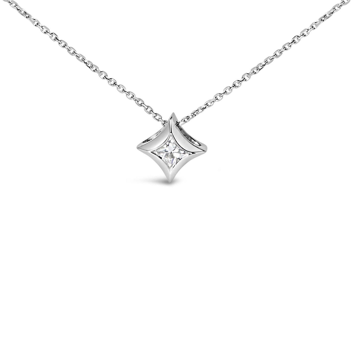 10K Gold 1/10 Cttw Bezel Set Solitaire Princess Cut Diamond Kite Shaped Pendent Necklace - 18" Inches-3