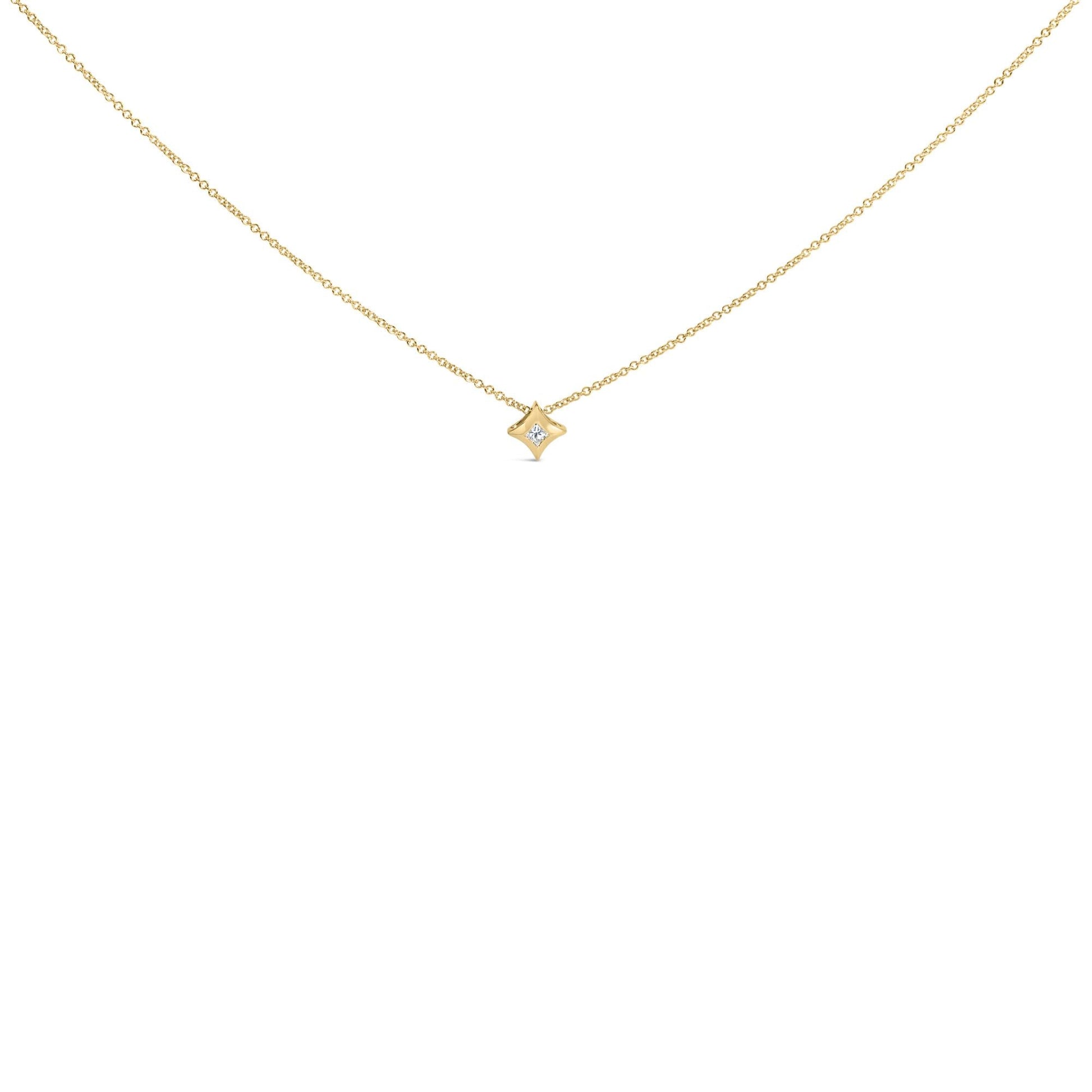 10K Gold 1/10 Cttw Bezel Set Solitaire Princess Cut Diamond Kite Shaped Pendent Necklace - 18" Inches-0