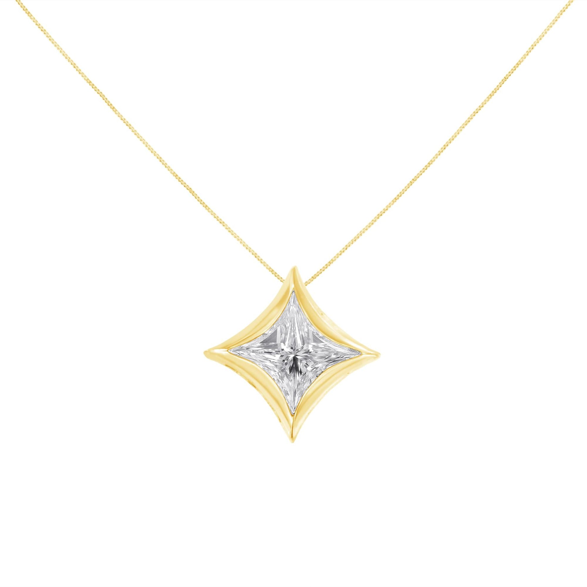 10K Gold 1/10 Cttw Bezel Set Solitaire Princess Cut Diamond Kite Shaped Pendent Necklace - 18" Inches-2