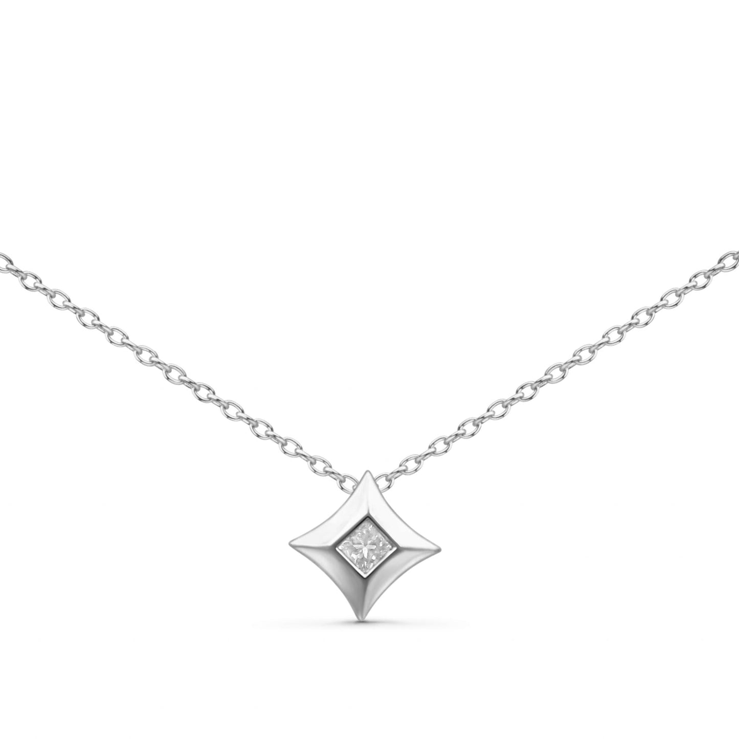 10K Gold 1/5 Cttw Bezel Set Princess Diamond Kite Shaped Solitaire Pendent Necklace-0