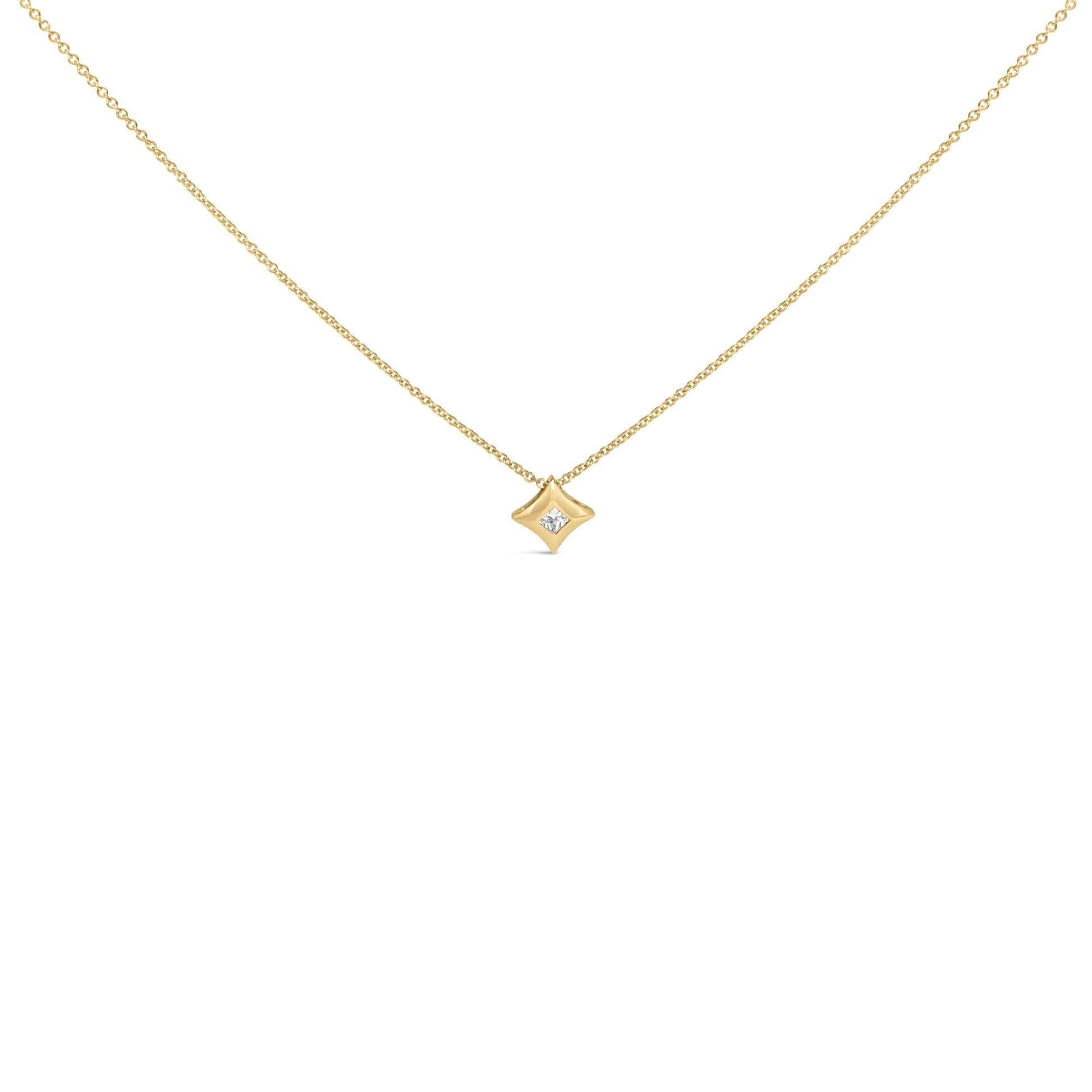10K Gold 1/5 Cttw Bezel Set Princess Diamond Kite Shaped Solitaire Pendent Necklace-1