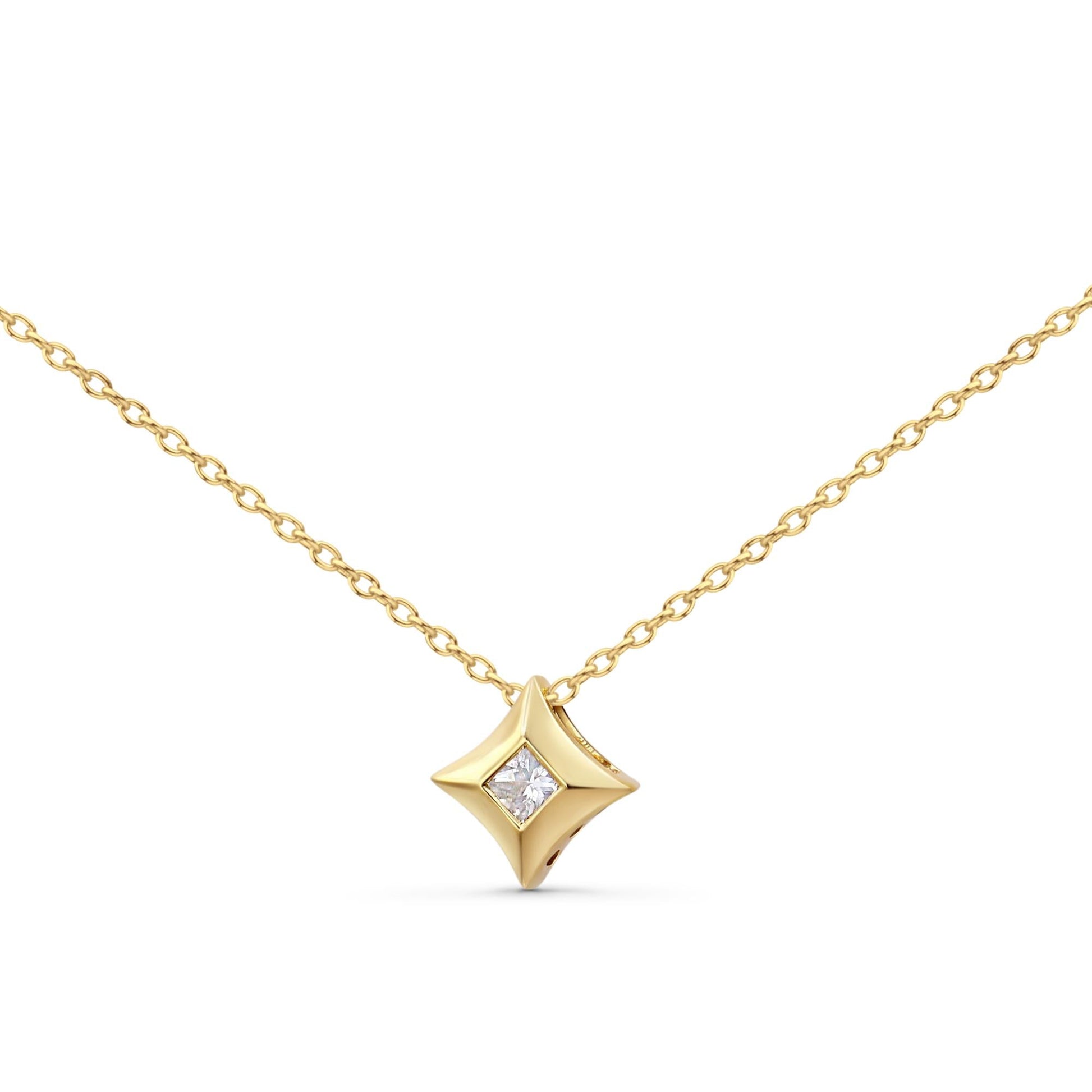 10K Gold 1/5 Cttw Bezel Set Princess Diamond Kite Shaped Solitaire Pendent Necklace-3