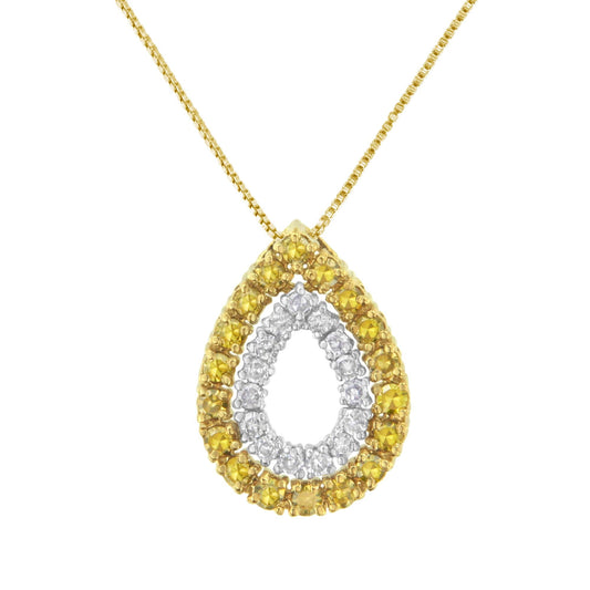 Yellow Gold Plated Sterling Silver Treated Yellow Diamond Pear Shape Pendant Necklace (1/2 cttw, Yellow Color, I2-I3 Clarity)-0