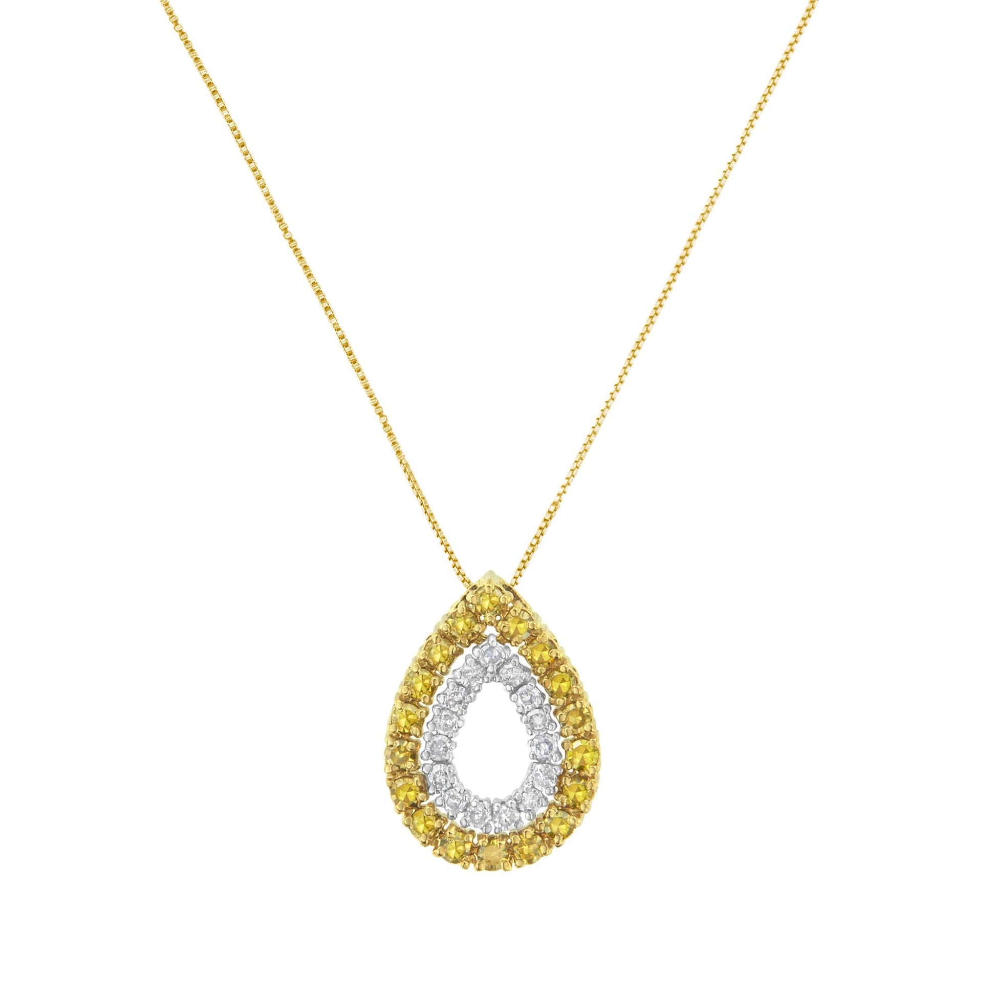 Yellow Gold Plated Sterling Silver Treated Yellow Diamond Pear Shape Pendant Necklace (1/2 cttw, Yellow Color, I2-I3 Clarity)-1