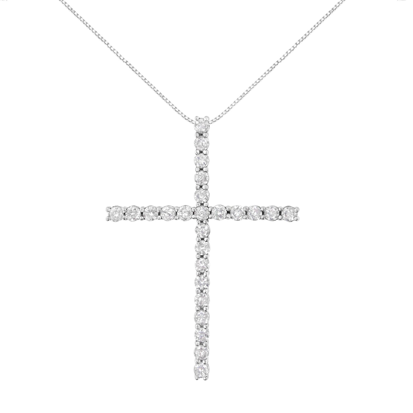 .925 Sterling Silver 2 1/2 cttw Diamond Cross Pendant Necklace (H-I, I2-I3)-1