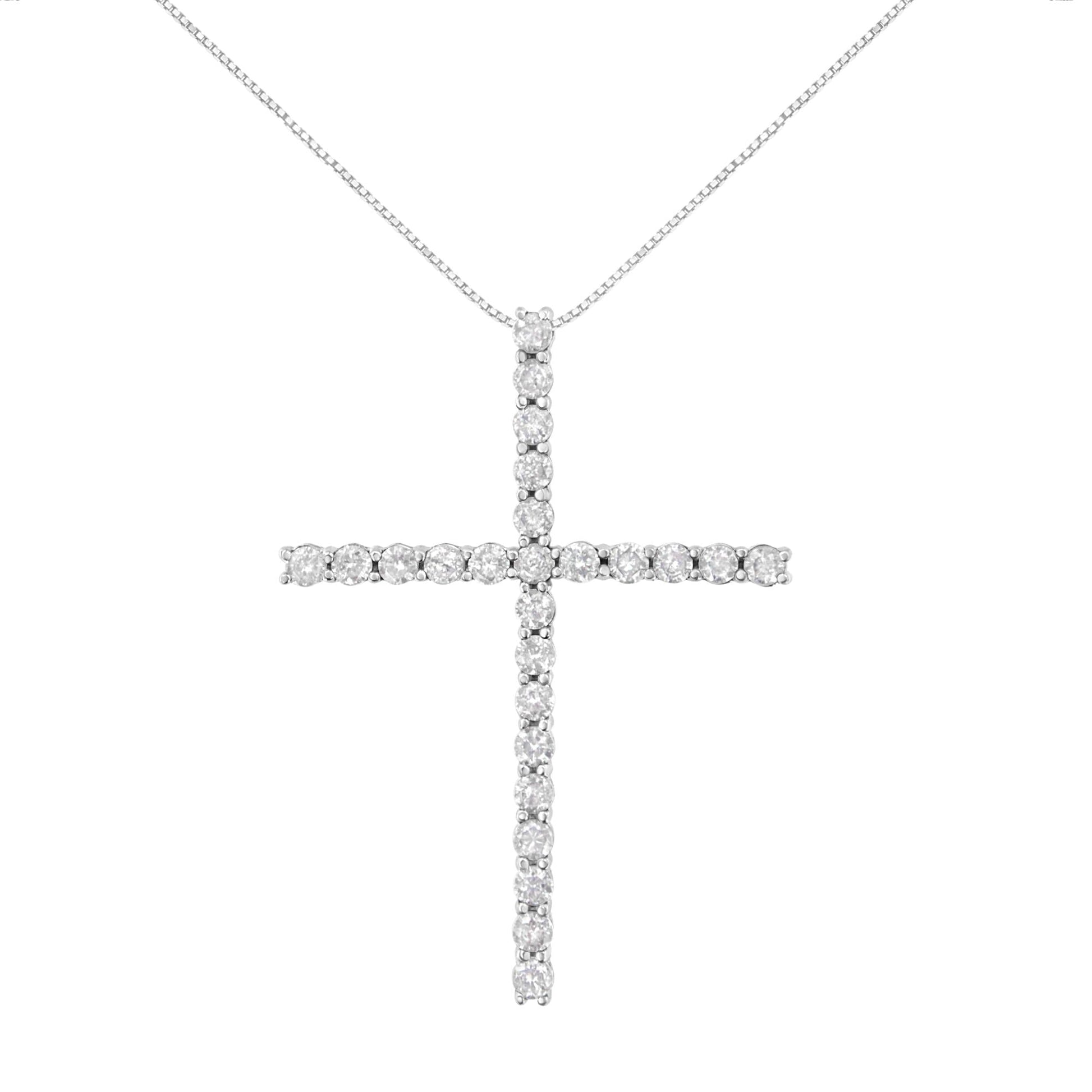 .925 Sterling Silver 2 1/2 cttw Diamond Cross Pendant Necklace (H-I, I2-I3)-1