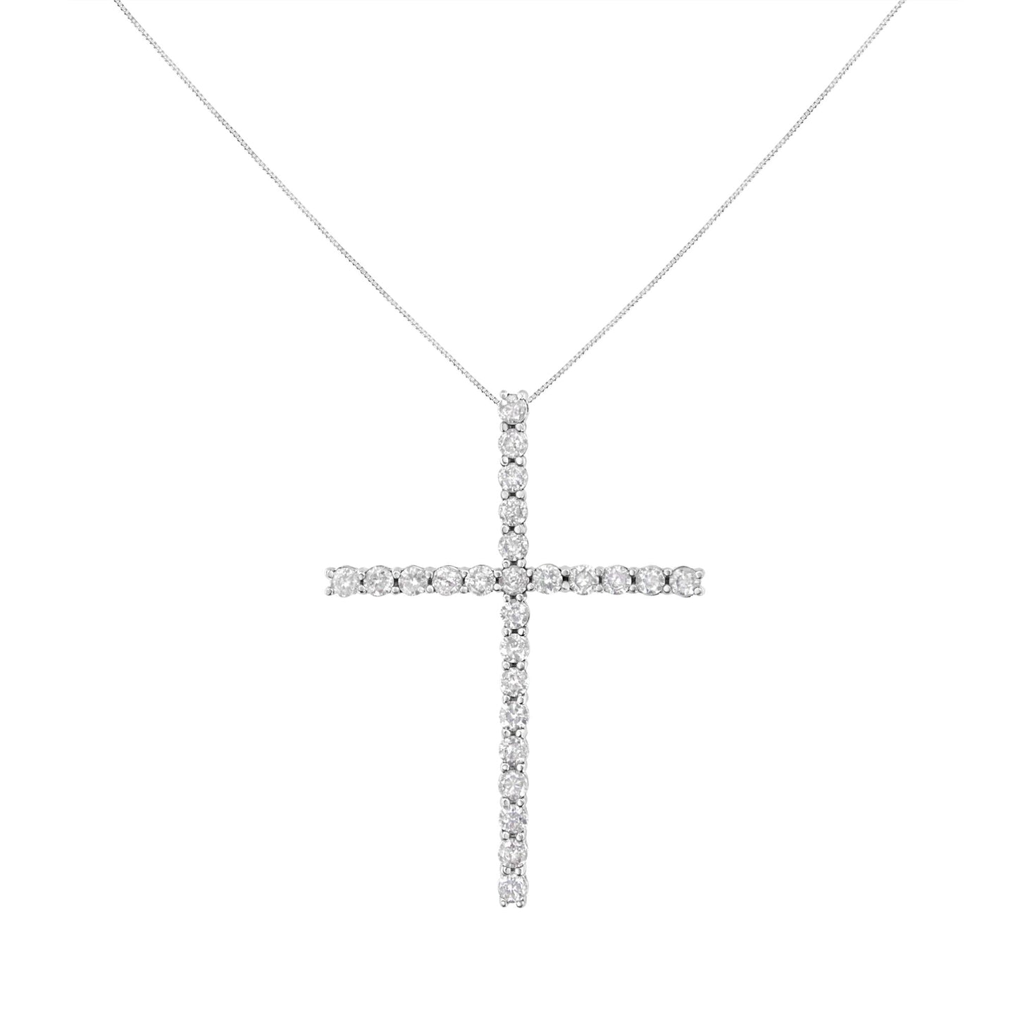 .925 Sterling Silver 2 1/2 cttw Diamond Cross Pendant Necklace (H-I, I2-I3)-3