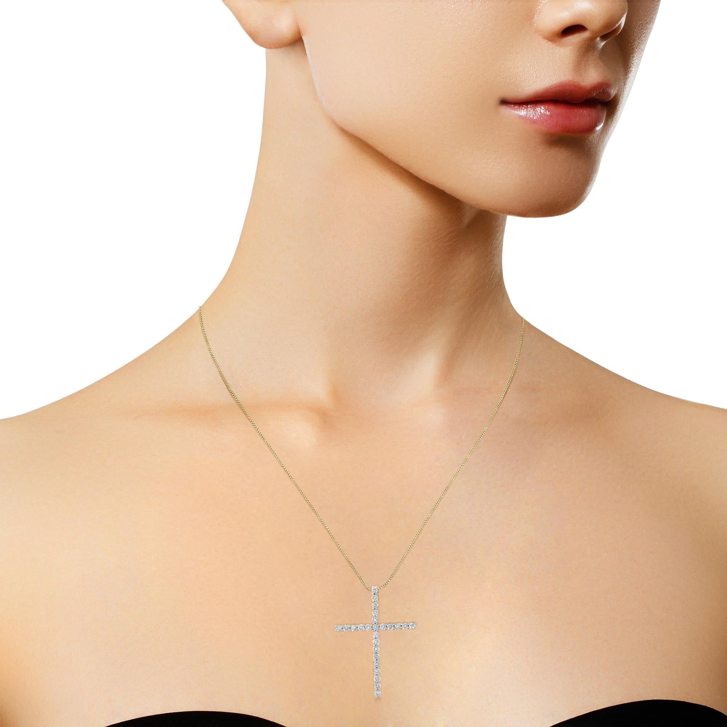 .925 Sterling Silver 2 1/2 cttw Diamond Cross Pendant Necklace (H-I, I2-I3)-4