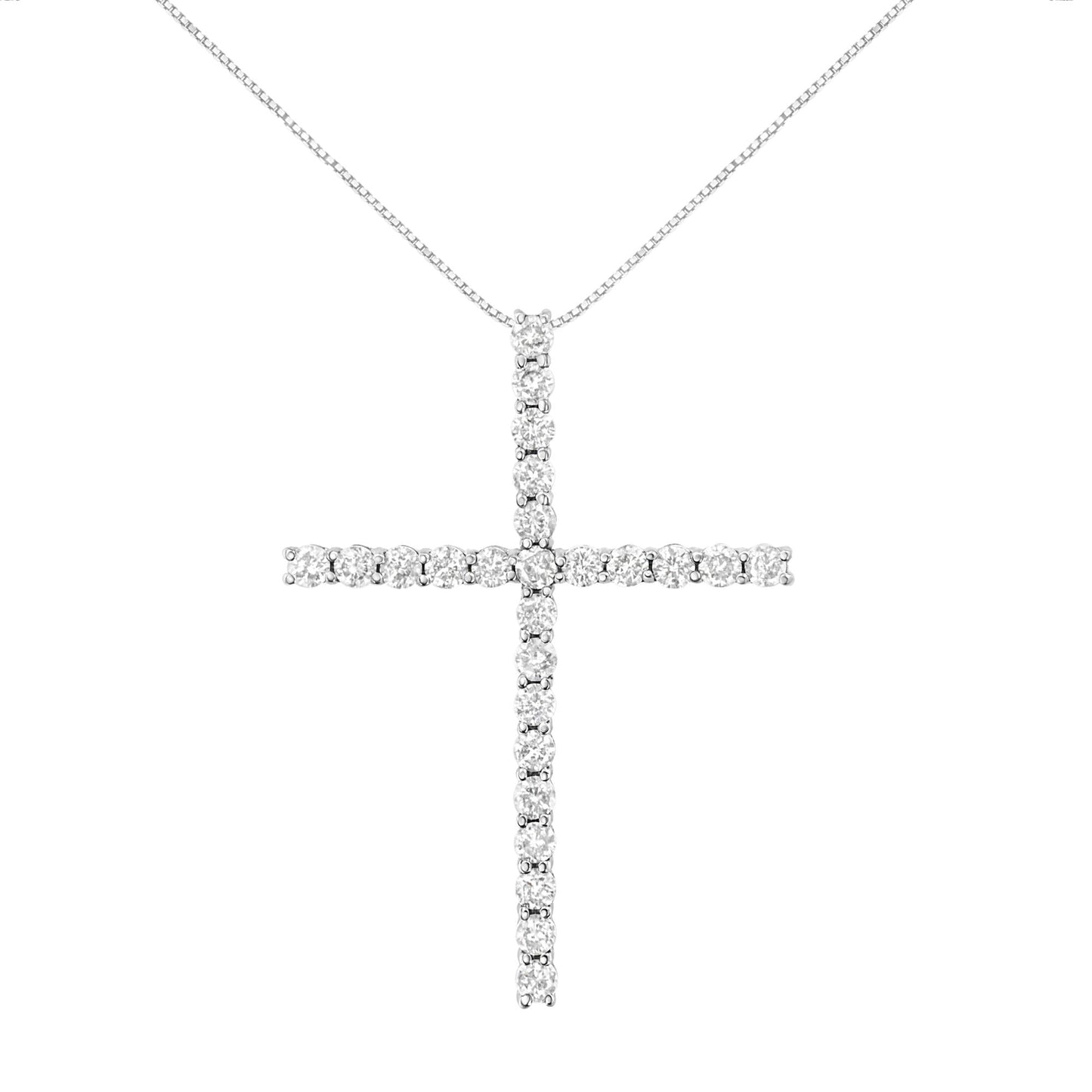 .925 Sterling Silver 3.0 Cttw Round Shape Diamond 1-1/2" Cross Pendant with Box Chain Necklace (J-K Color, I2-I3 Clarity) - 18"-1
