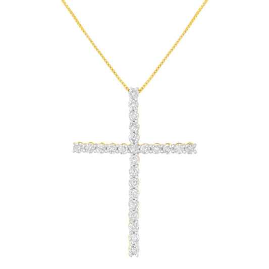 .925 Sterling Silver 3.0 Cttw Round Shape Diamond 1-1/2" Cross Pendant with Box Chain Necklace (J-K Color, I2-I3 Clarity) - 18"-0