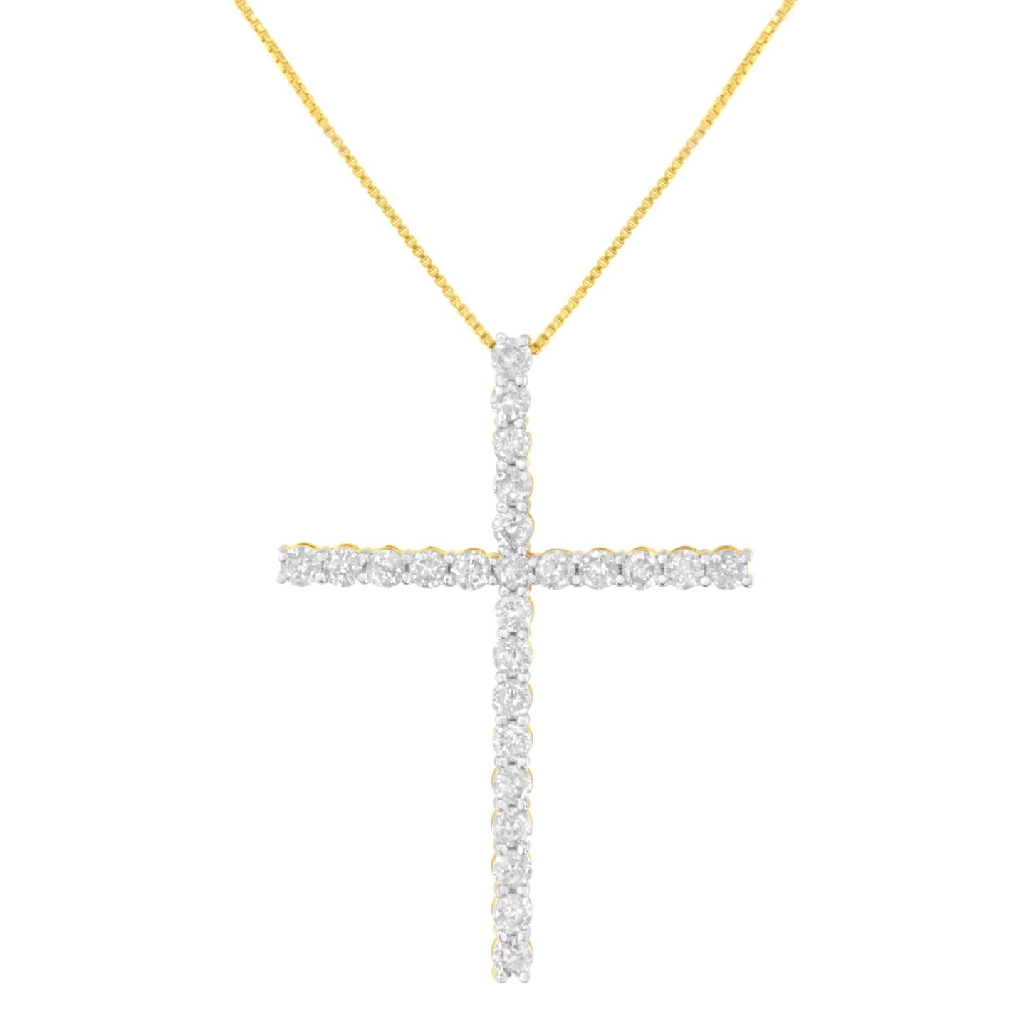.925 Sterling Silver 3.0 Cttw Round Shape Diamond 1-1/2" Cross Pendant with Box Chain Necklace (J-K Color, I2-I3 Clarity) - 18"-0