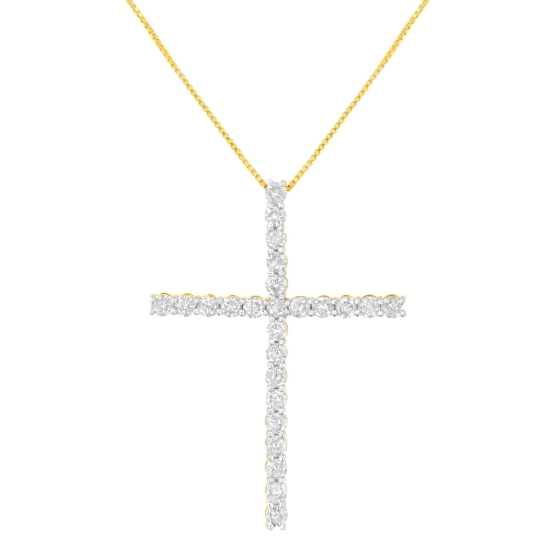 .925 Sterling Silver 3.0 Cttw Round Shape Diamond 1-1/2" Cross Pendant with Box Chain Necklace (J-K Color, I2-I3 Clarity) - 18"-0