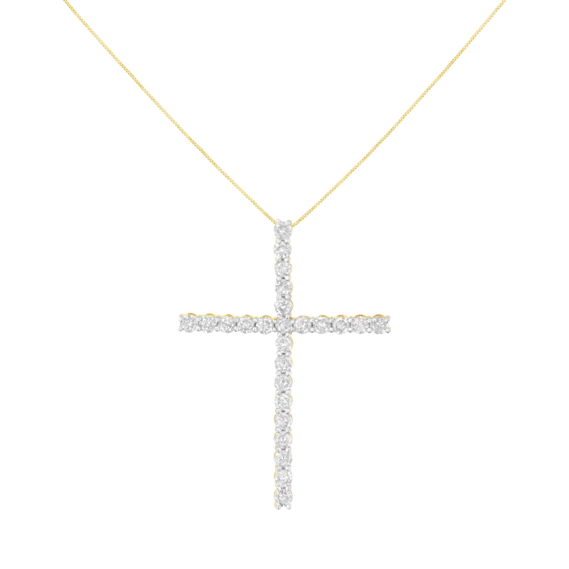 .925 Sterling Silver 3.0 Cttw Round Shape Diamond 1-1/2" Cross Pendant with Box Chain Necklace (J-K Color, I2-I3 Clarity) - 18"-2