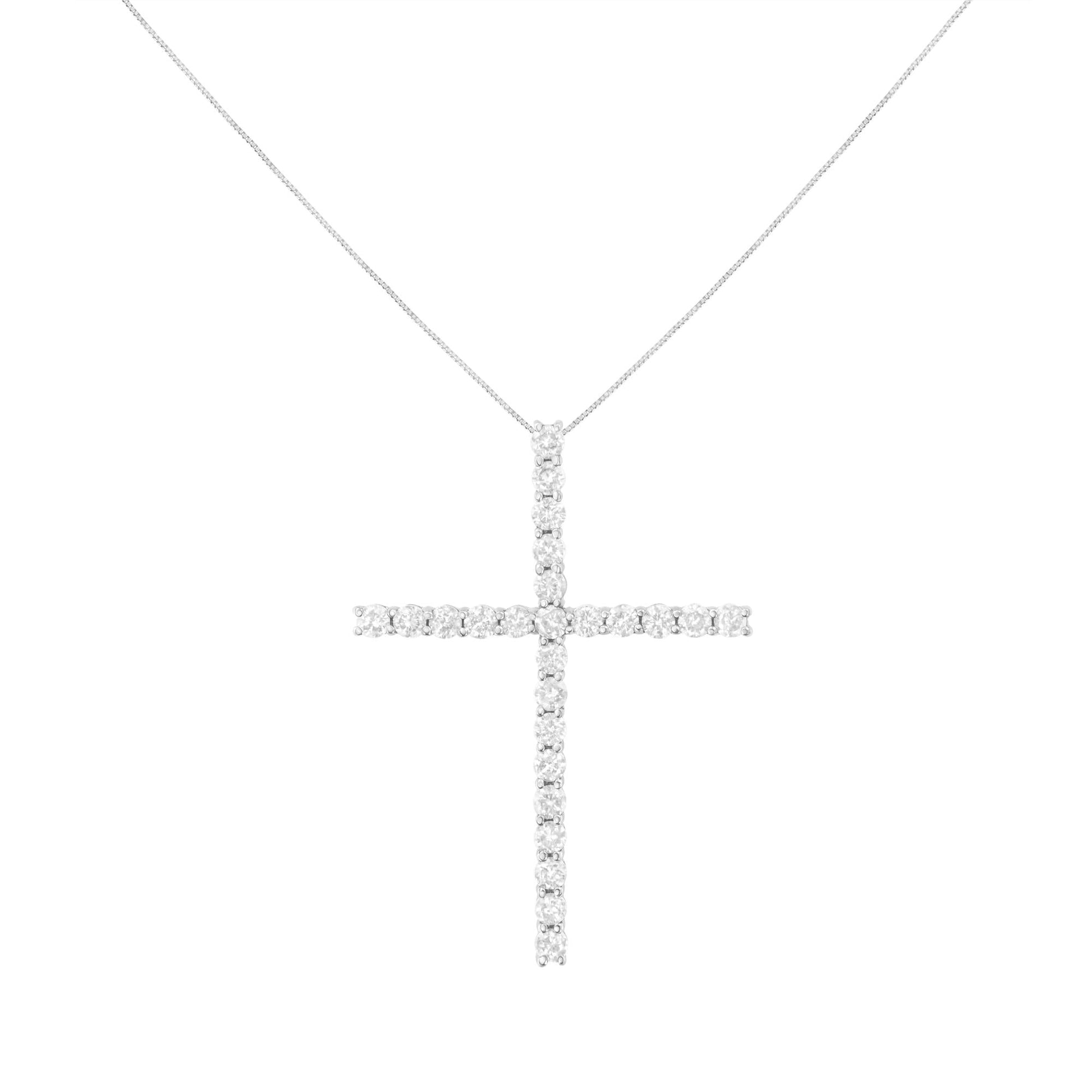 .925 Sterling Silver 3.0 Cttw Round Shape Diamond 1-1/2" Cross Pendant with Box Chain Necklace (J-K Color, I2-I3 Clarity) - 18"-3