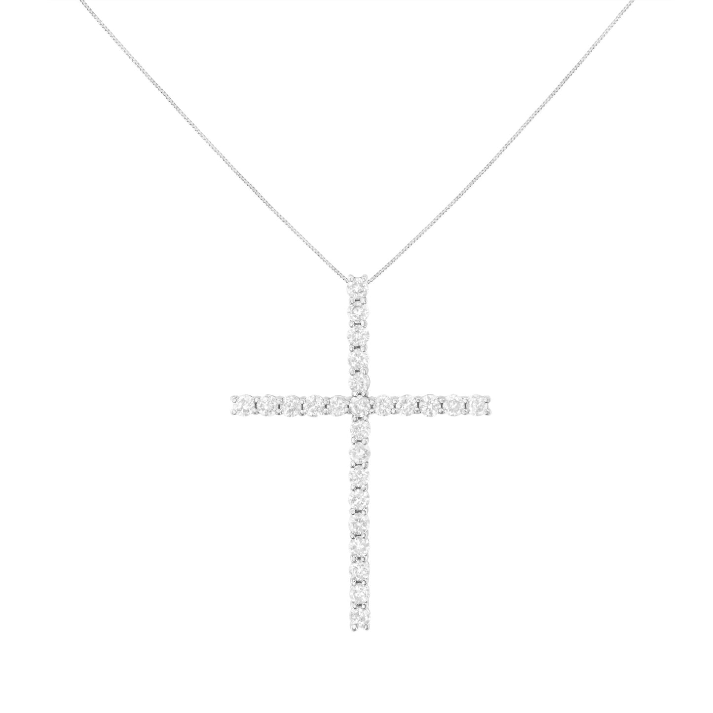 .925 Sterling Silver 3.0 Cttw Round Shape Diamond 1-1/2" Cross Pendant with Box Chain Necklace (J-K Color, I2-I3 Clarity) - 18"-3