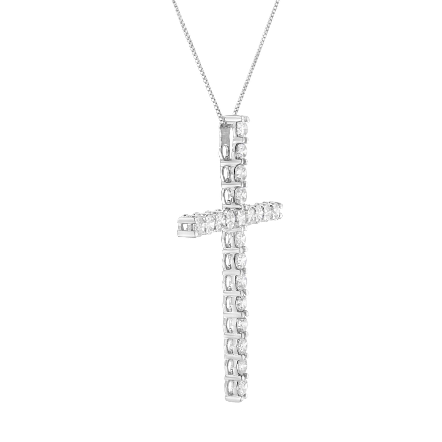 .925 Sterling Silver 4.0 Cttw Diamond 2-1/4" Cross Pendant with Box Chain Necklace (I-J Color, I1-I2 Clarity) - 18"-3