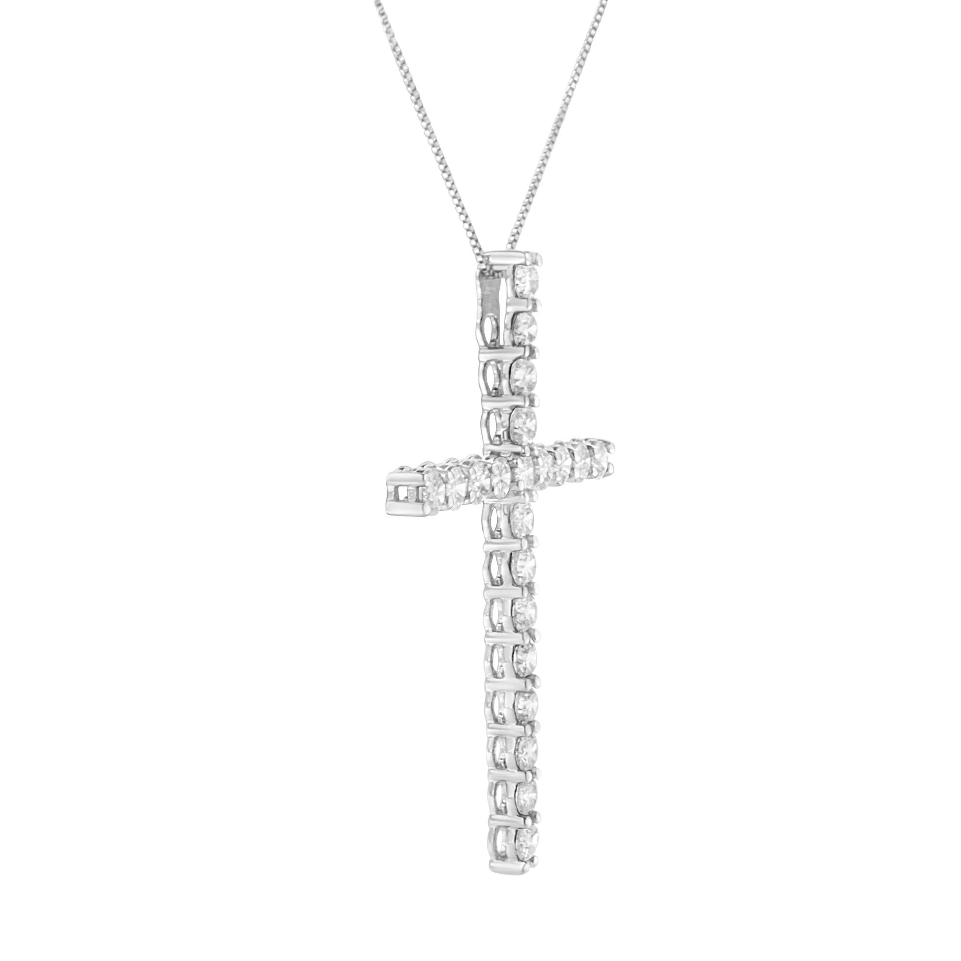 .925 Sterling Silver 4.0 Cttw Diamond 2-1/4" Cross Pendant with Box Chain Necklace (I-J Color, I1-I2 Clarity) - 18"-3