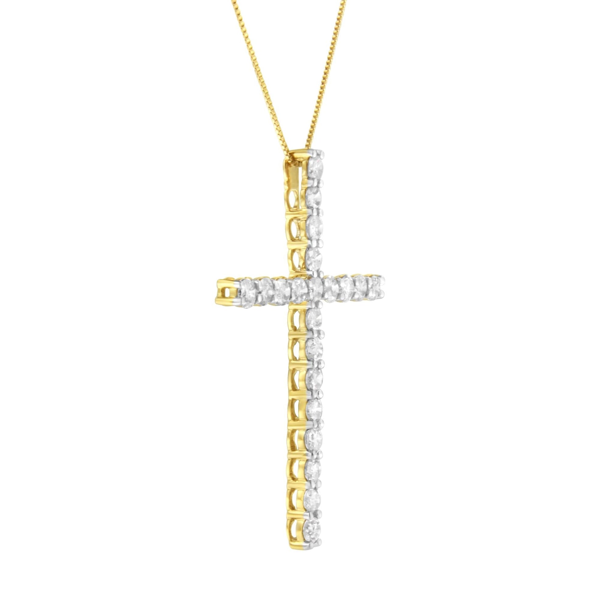 10K Yellow Gold Plated .925 Sterling Silver 4.0 Cttw Round Cut Diamond Cross Pendant Necklace (J-K Color, I1-I2 Clarity) - 18"-3