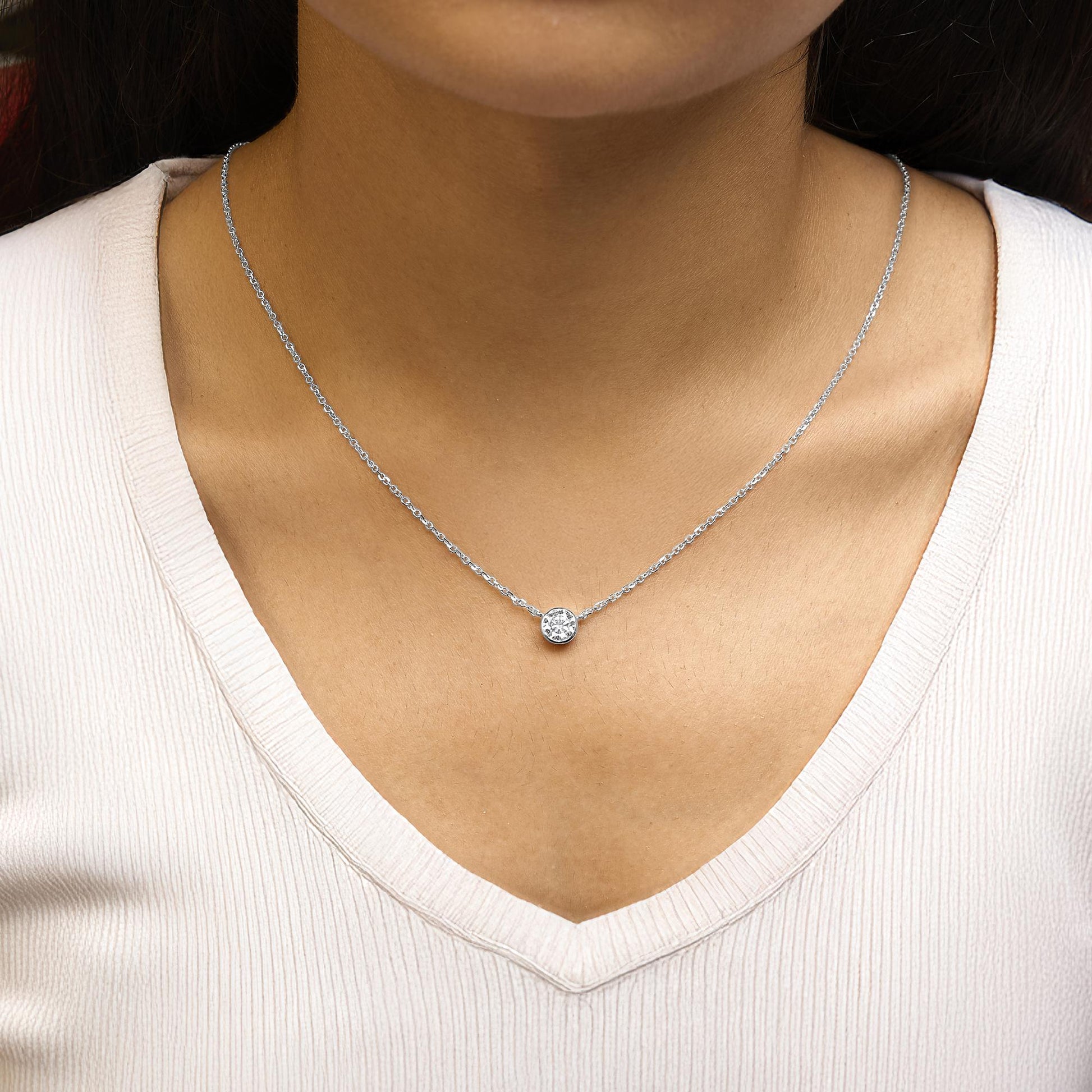 14K White Gold 1.00 Cttw Bezel Set Round Lab-Grown Diamond Solitaire 18" Pendant Necklace (F-G Color, VS1-VS2 Clarity)-2
