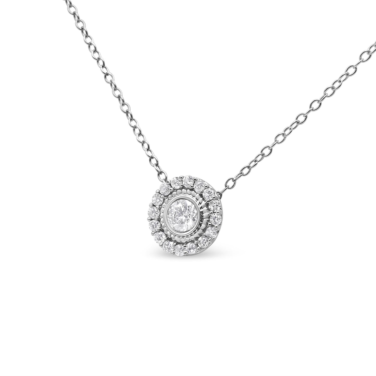 .925 Sterling Silver 1/2 Cttw Round Diamond Halo Circle Pendant 18" Necklace (I-J Color, I2-I3 Clarity)-3