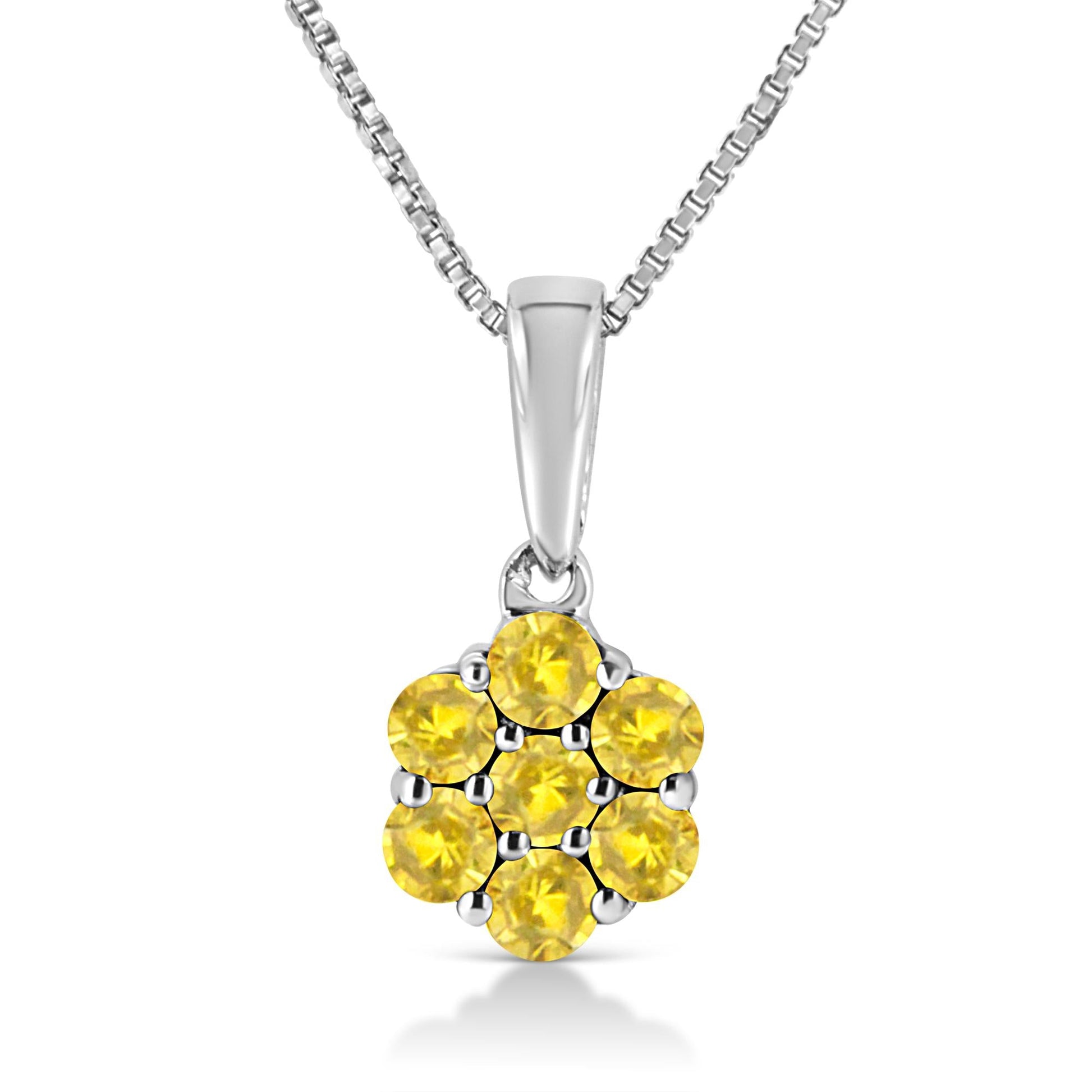 .925 Sterling Silver Prong Set Color Treated Diamond Floral Cluster 18" Pendant Necklace-3